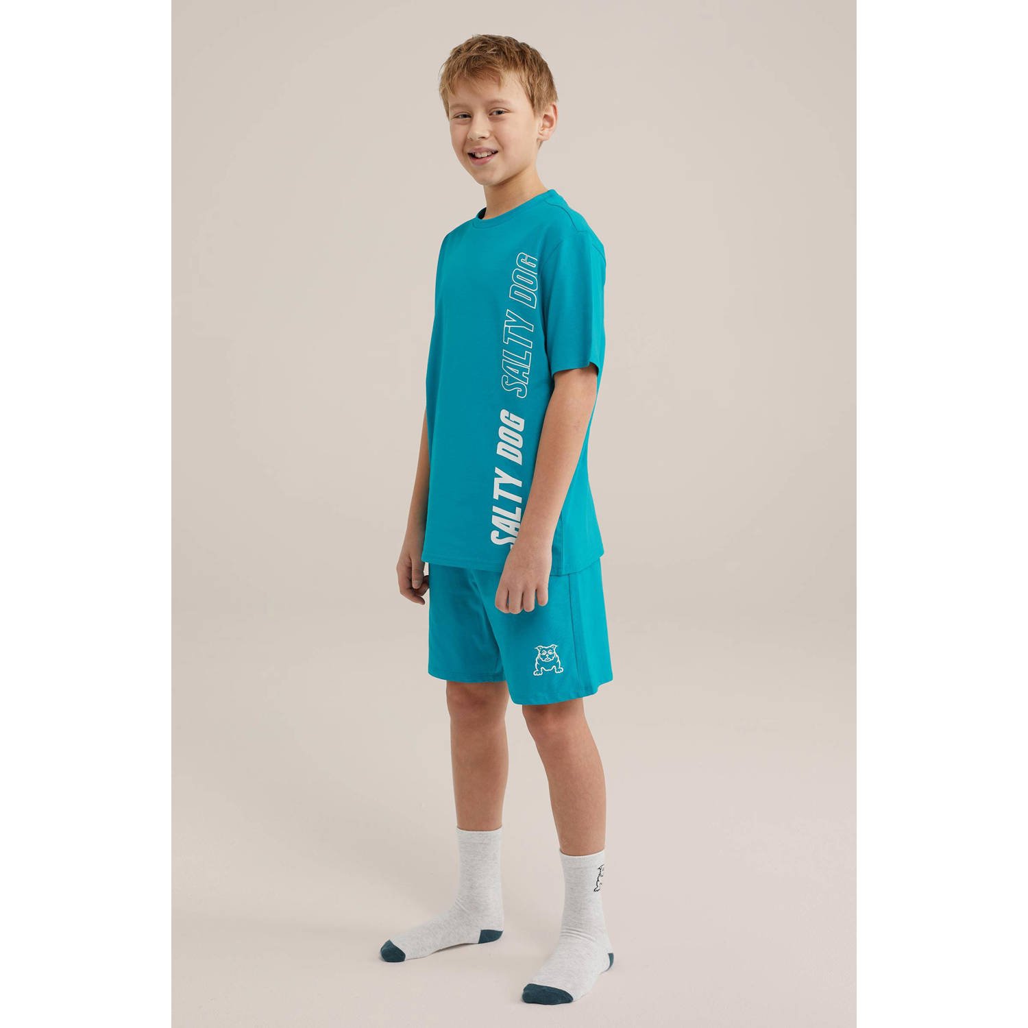 Salty Dog shortama met tekst blauw