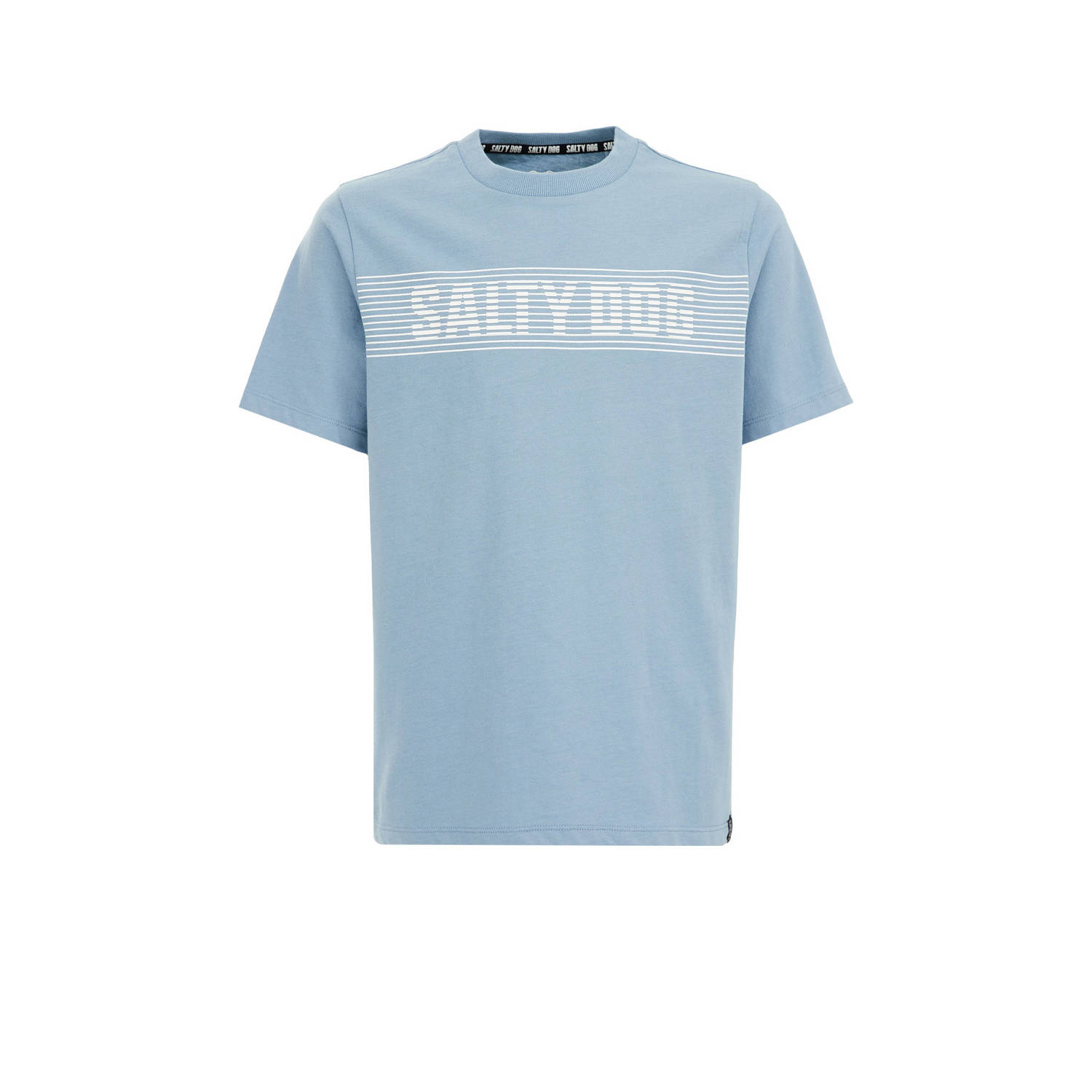 WE Fashion Salty Dog T-shirt met tekst lichtblauw