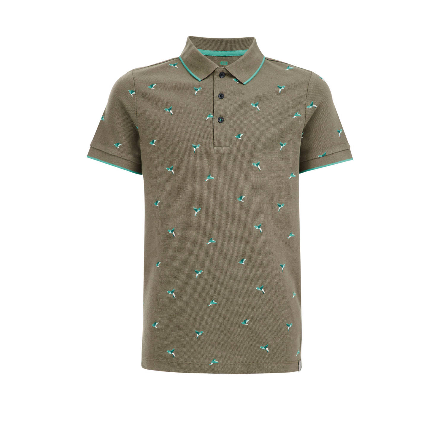 WE Fashion polo met all over print mosgroen