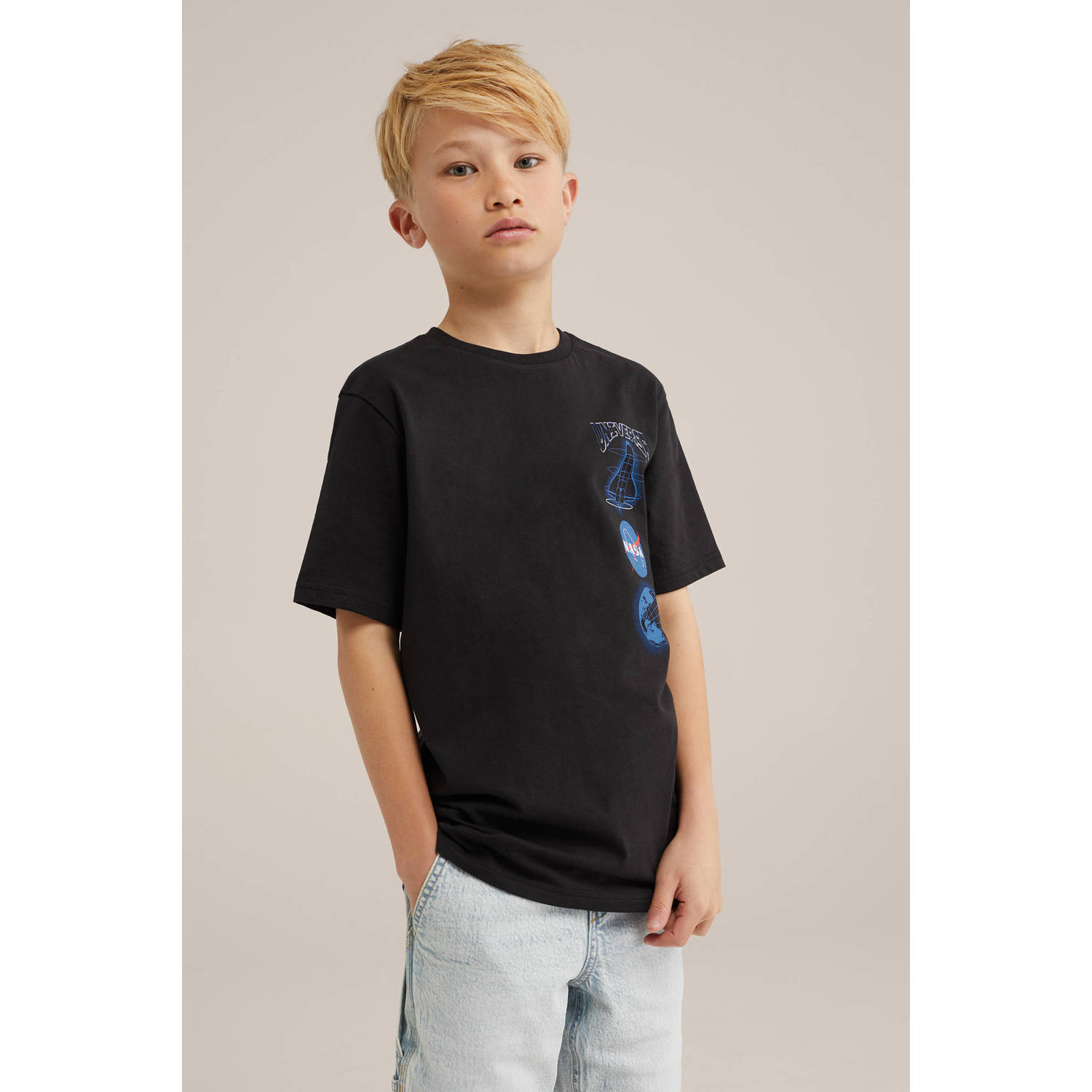 WE Fashion T-shirt met backprint zwart blauw