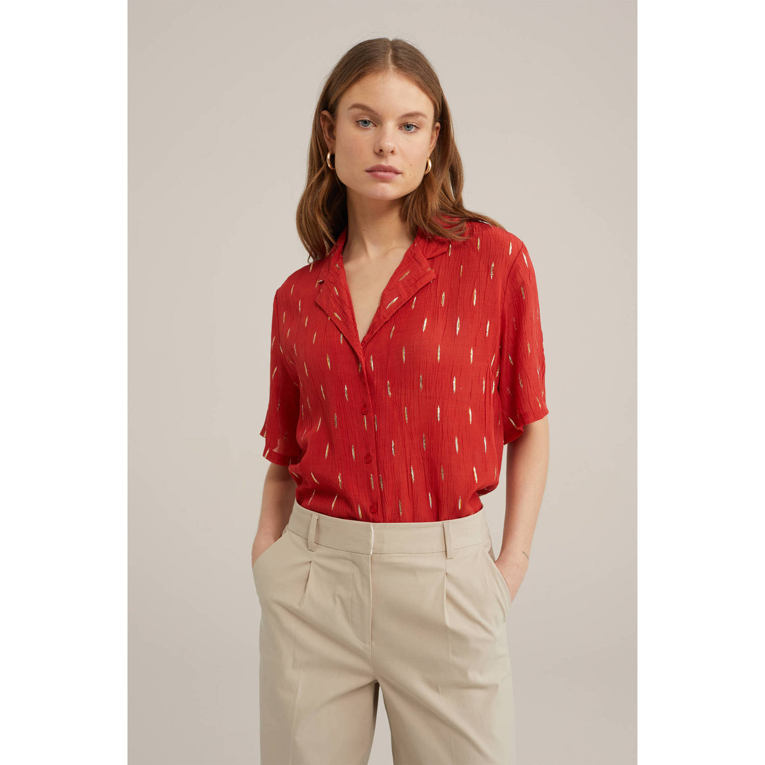 WE Fashion blouse met all over print en textuur rood goud