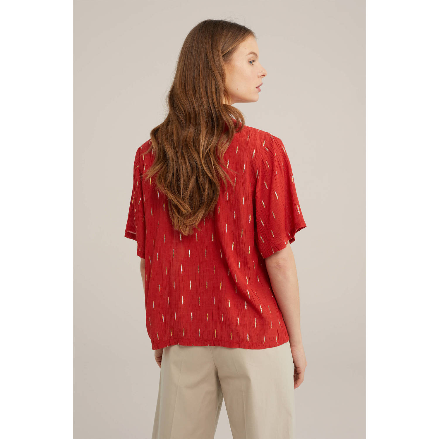 WE Fashion blouse met all over print en textuur rood goud