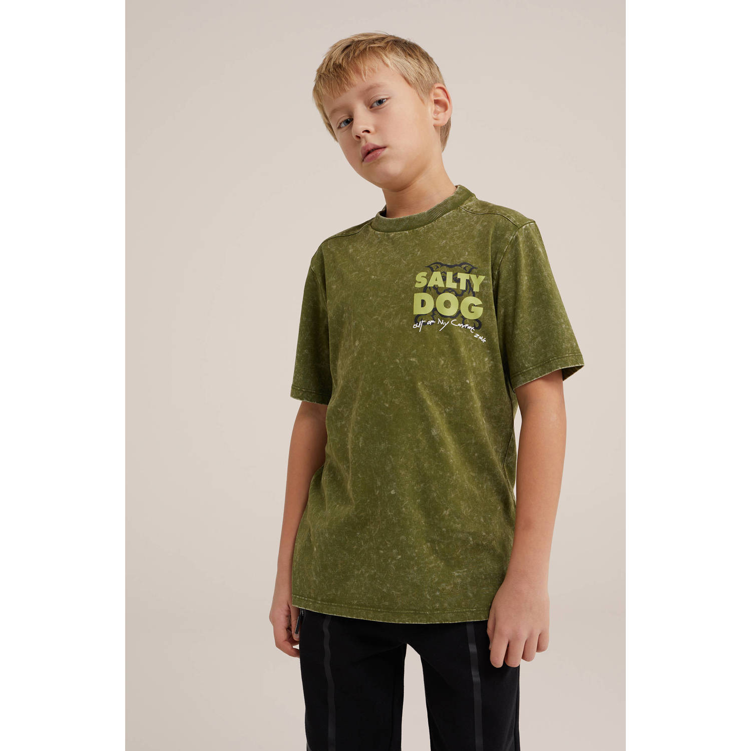 WE Fashion T-shirt met tekst groen