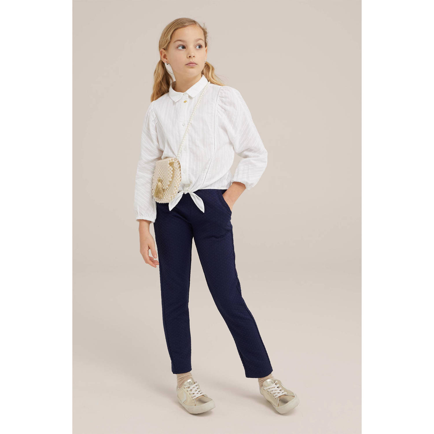 WE Fashion tapered fit broek donkerblauw