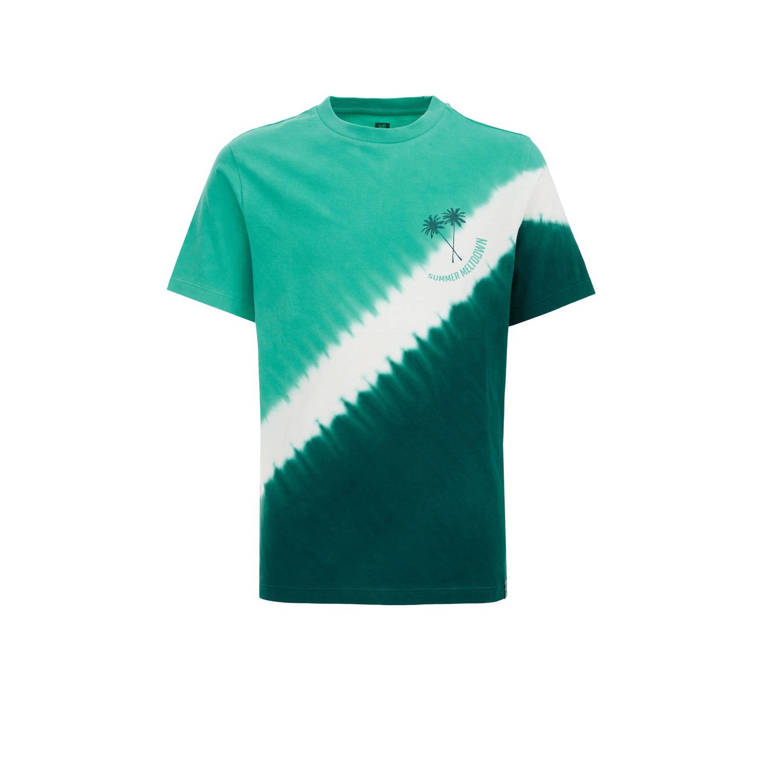 WE Fashion tie-dye T-shirt turquiose wit donkergroen Jongens Katoen Ronde hals 110 116