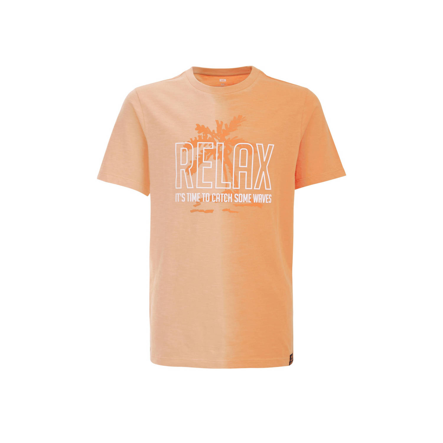 WE Fashion T-shirt met tekst oranje Jongens Katoen Ronde hals Tekst 110 116