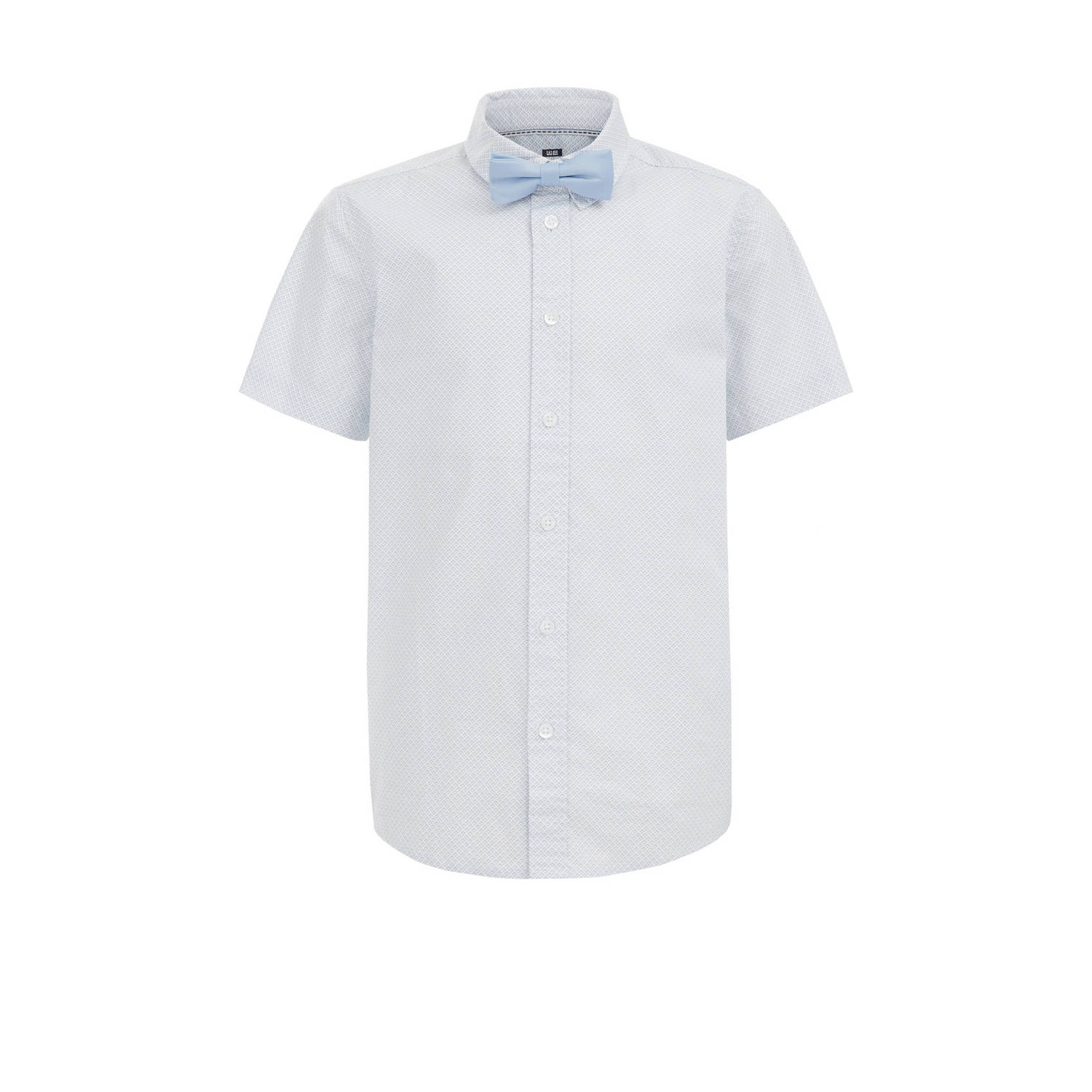 WE Fashion overhemd met vlinderstrik wit Blauw Jongens Katoen Klassieke kraag 110 116