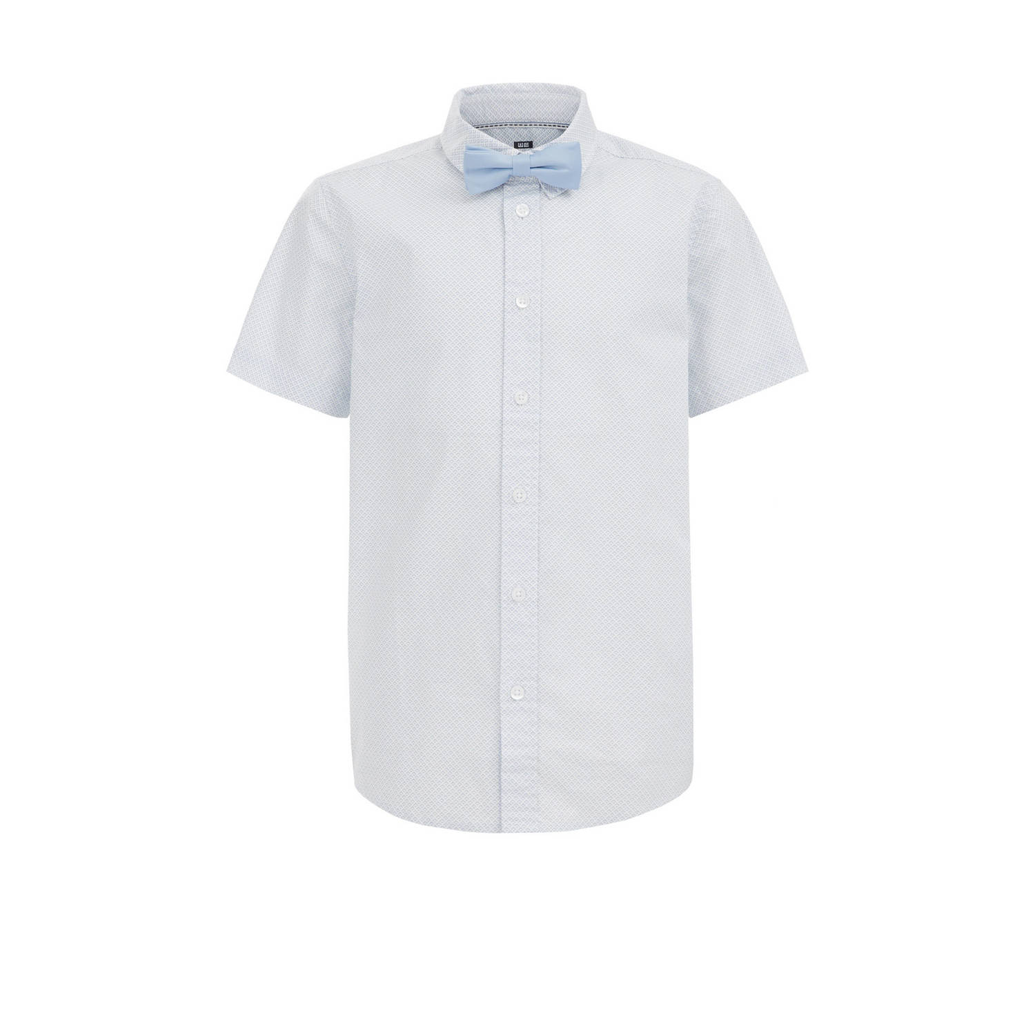 WE Fashion overhemd met vlinderstrik wit Blauw Jongens Katoen Klassieke kraag 110 116