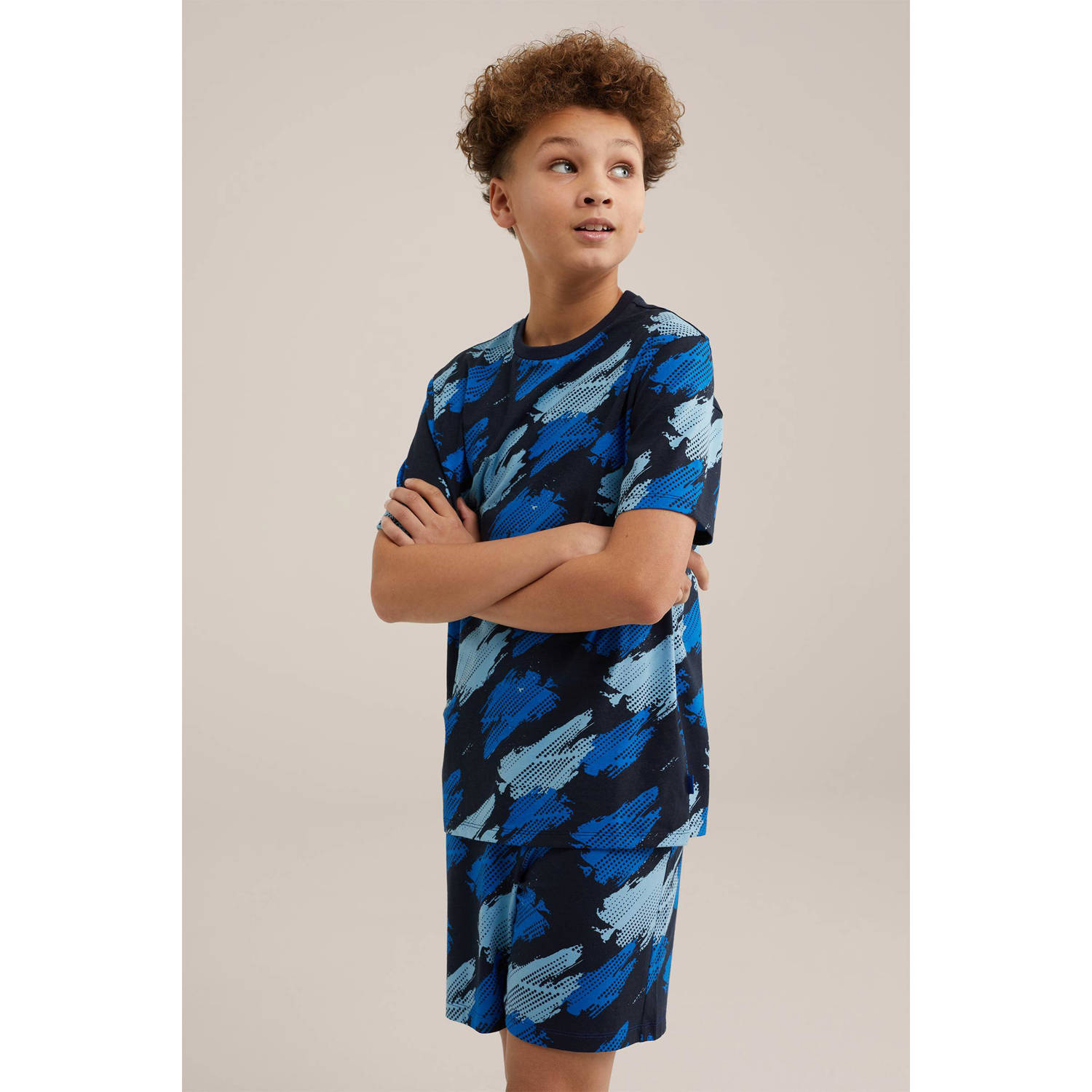 WE Fashion shortama met all over print blauw