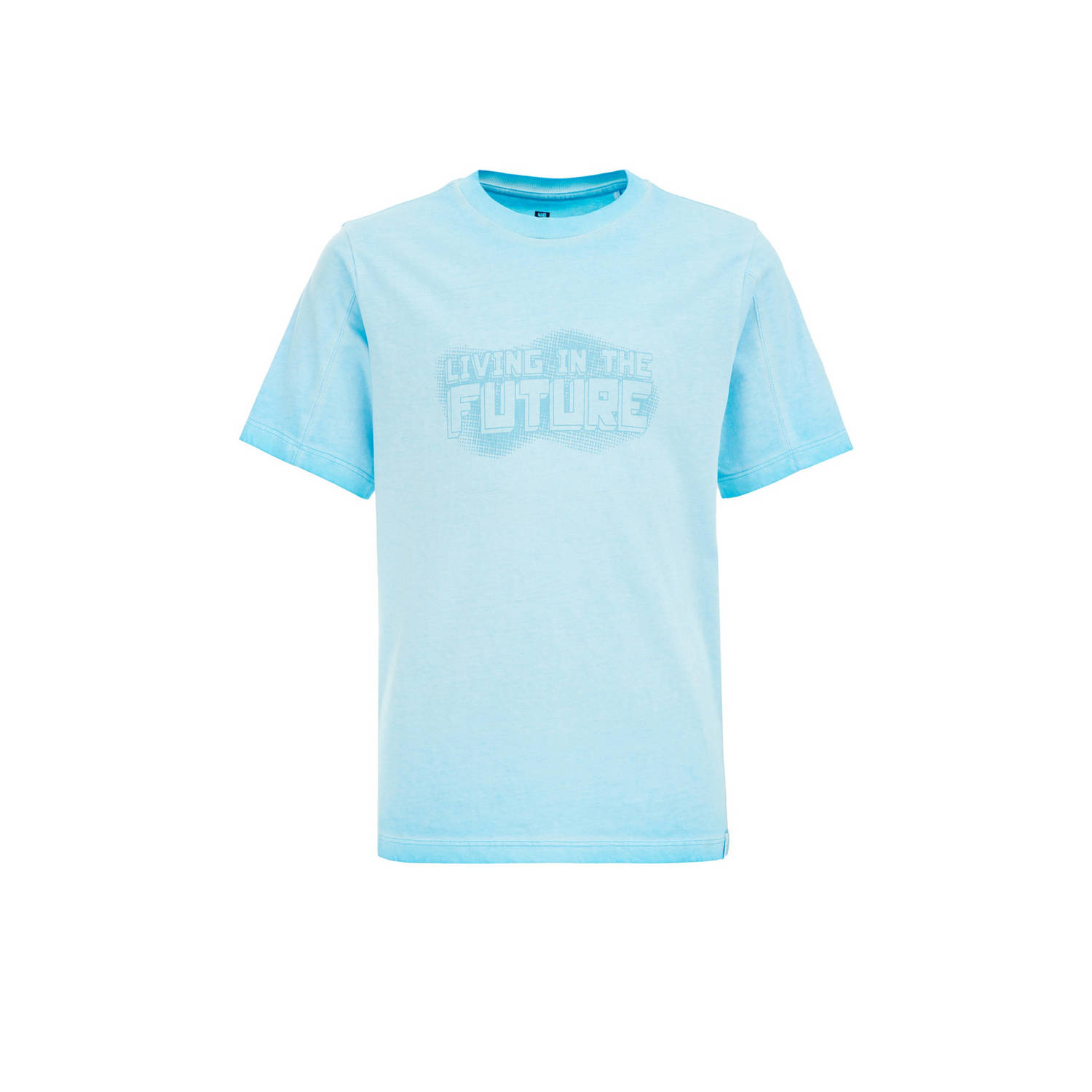 WE Fashion T-shirt met printopdruk lichtblauw Jongens Katoen Ronde hals 122 128