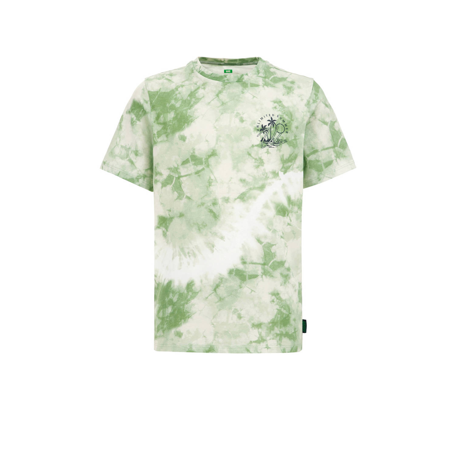 WE Fashion tie-dye T-shirt groen wit Jongens Katoen Ronde hals Tie-dye 110 116