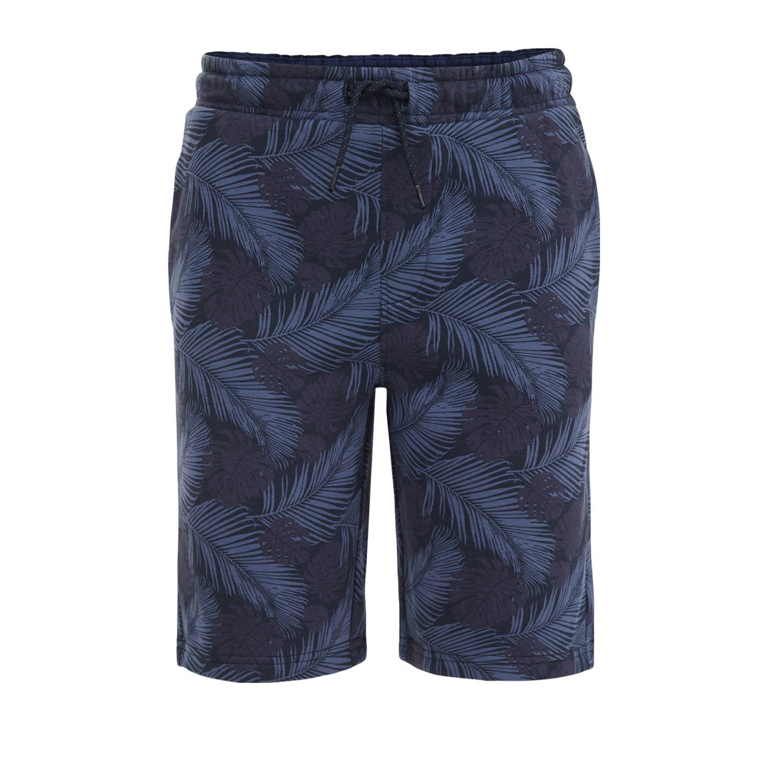 WE Fashion slim fit sweatshort met all over print navy Blauw All over print 104