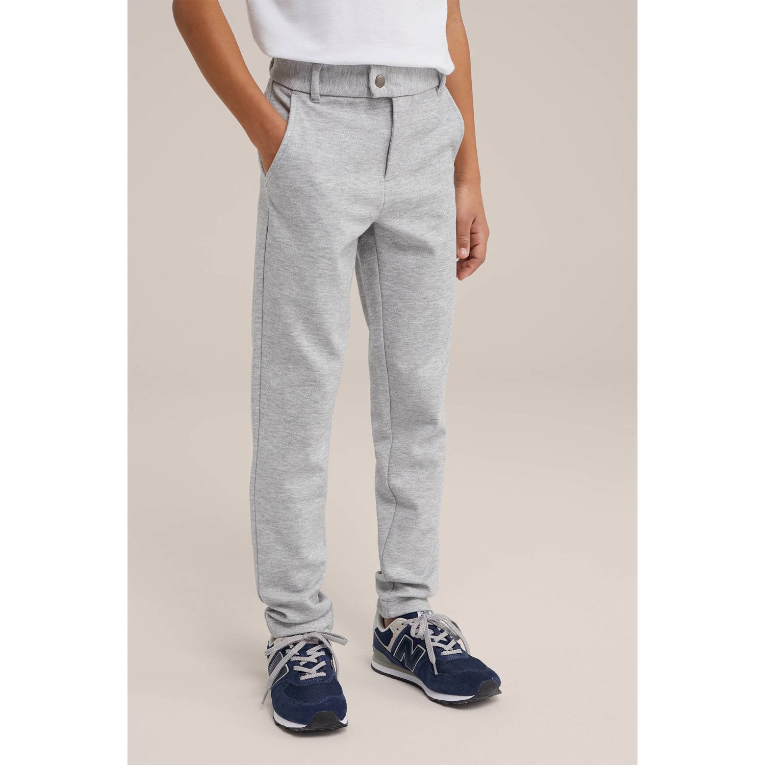 WE Fashion gemêleerde slim fit broek lichtgrijs