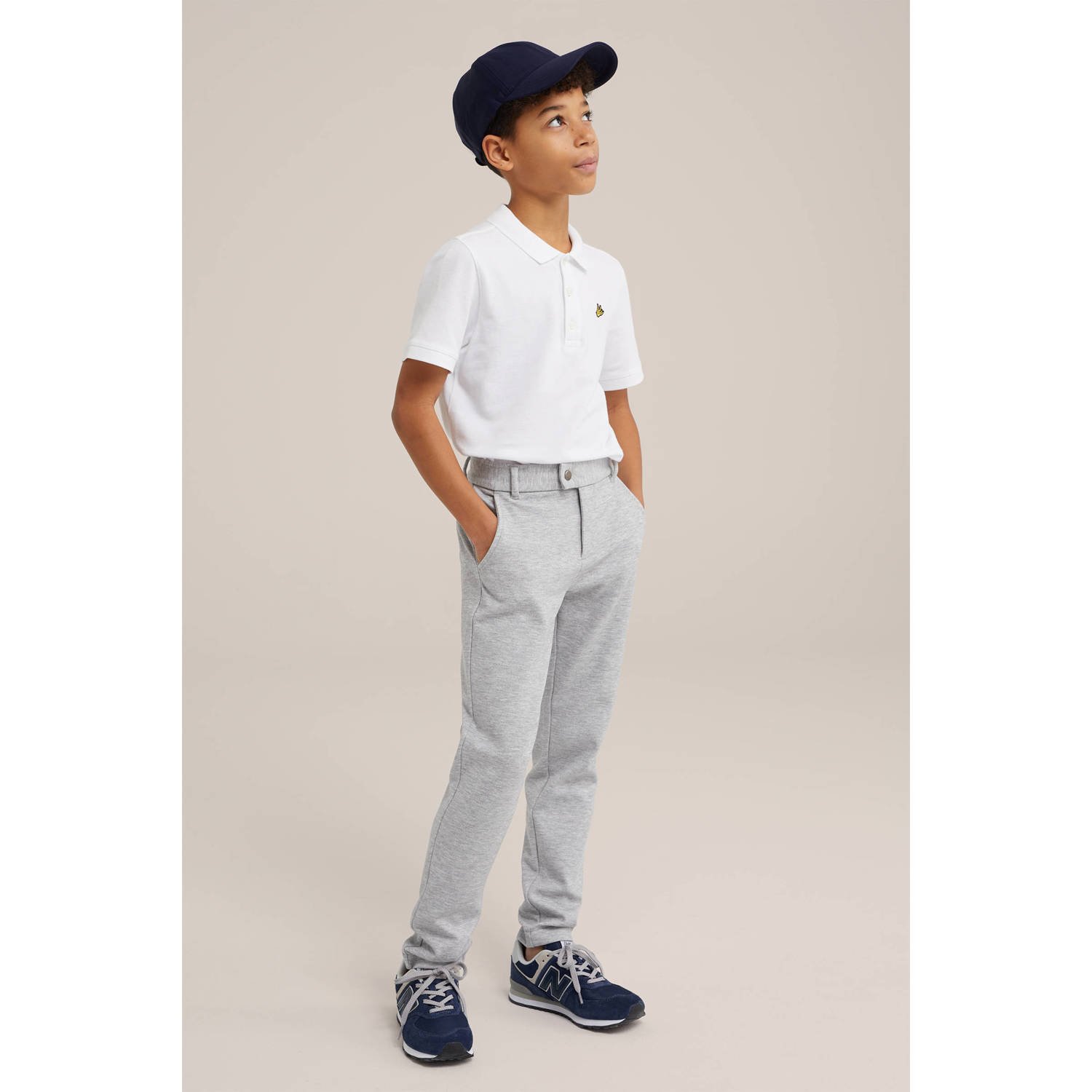 WE Fashion gemêleerde slim fit broek lichtgrijs