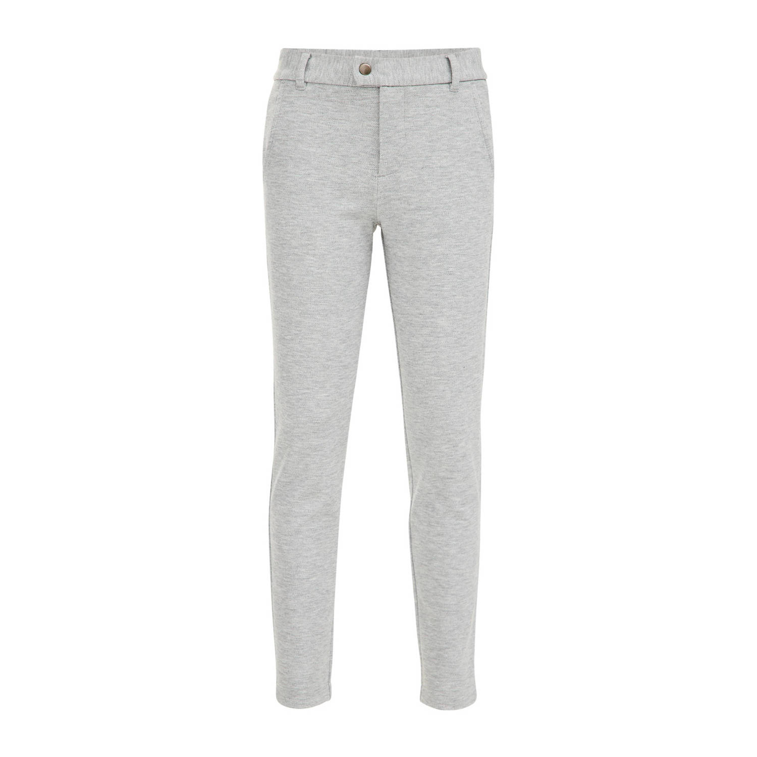 WE Fashion gemêleerde slim fit broek lichtgrijs Jongens Polyester Melée 104