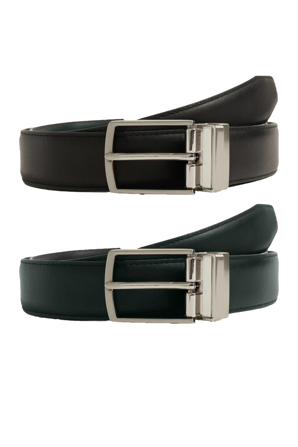 WE Fashion leren reversible riem zwart/donkerbruin