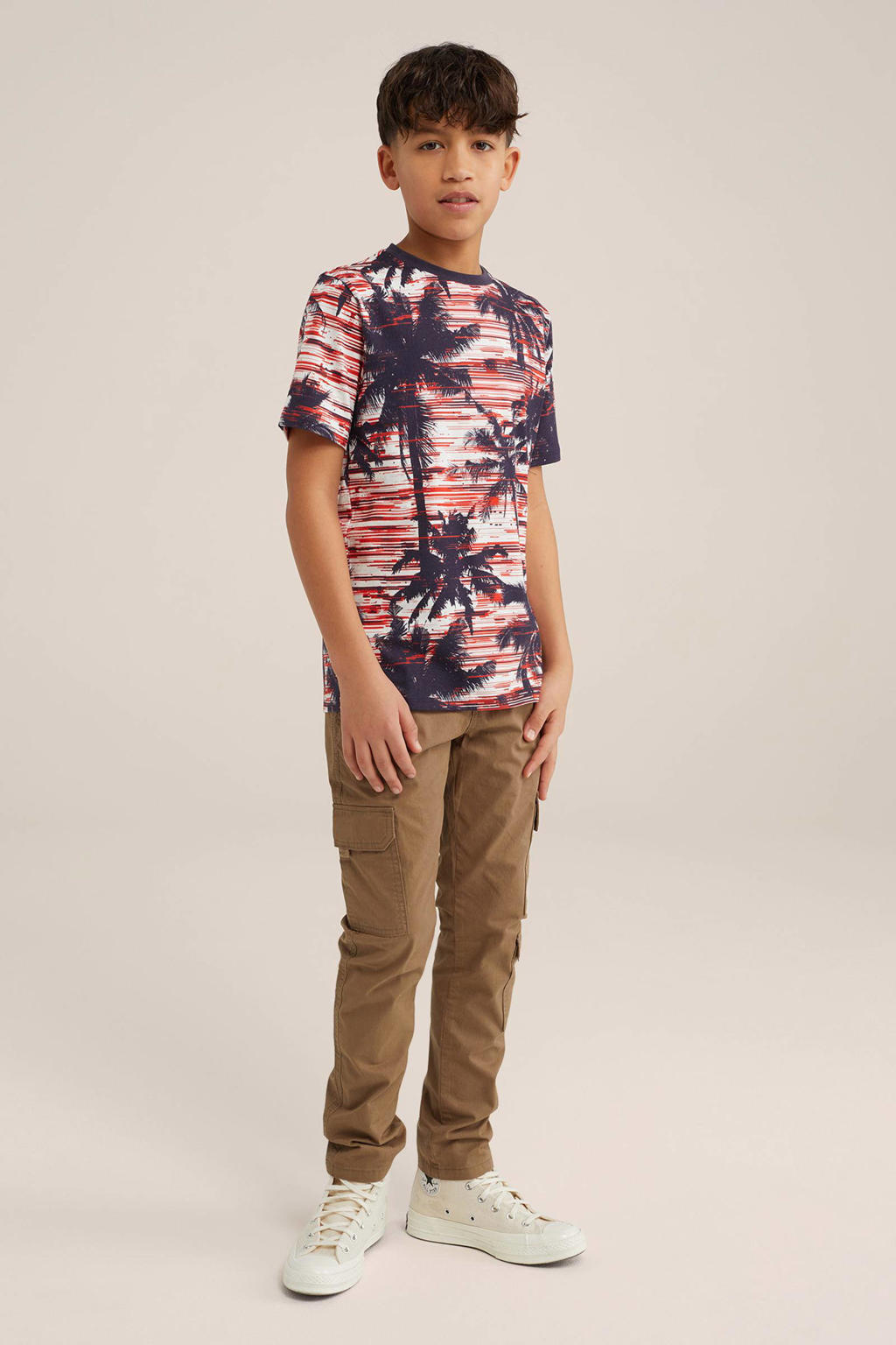 Rood, zwart en witte jongens WE Fashion T-shirt van katoen met korte mouwen en ronde hals