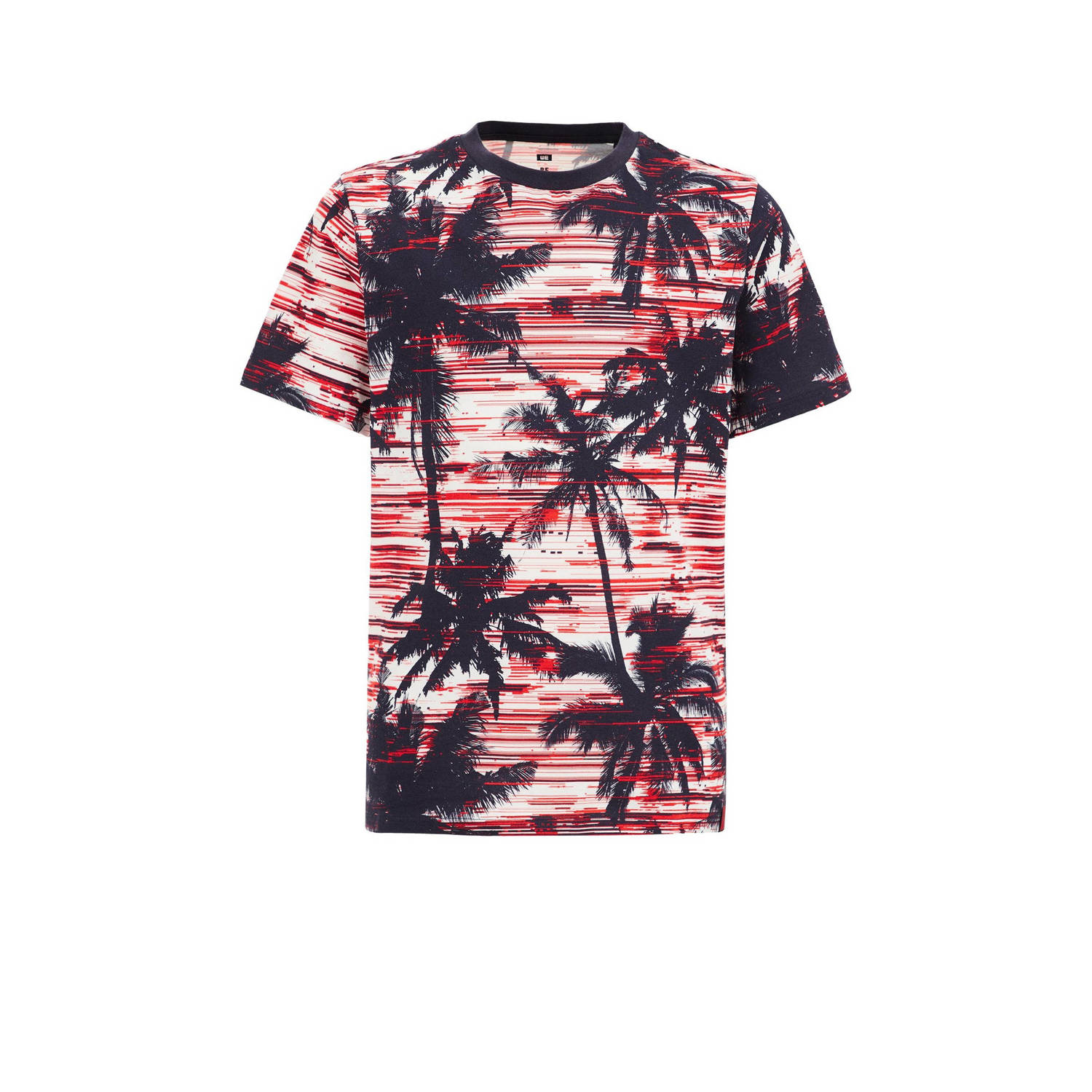 WE Fashion T-shirt met all over print rood zwart wit Multi Jongens Katoen Ronde hals 110 116