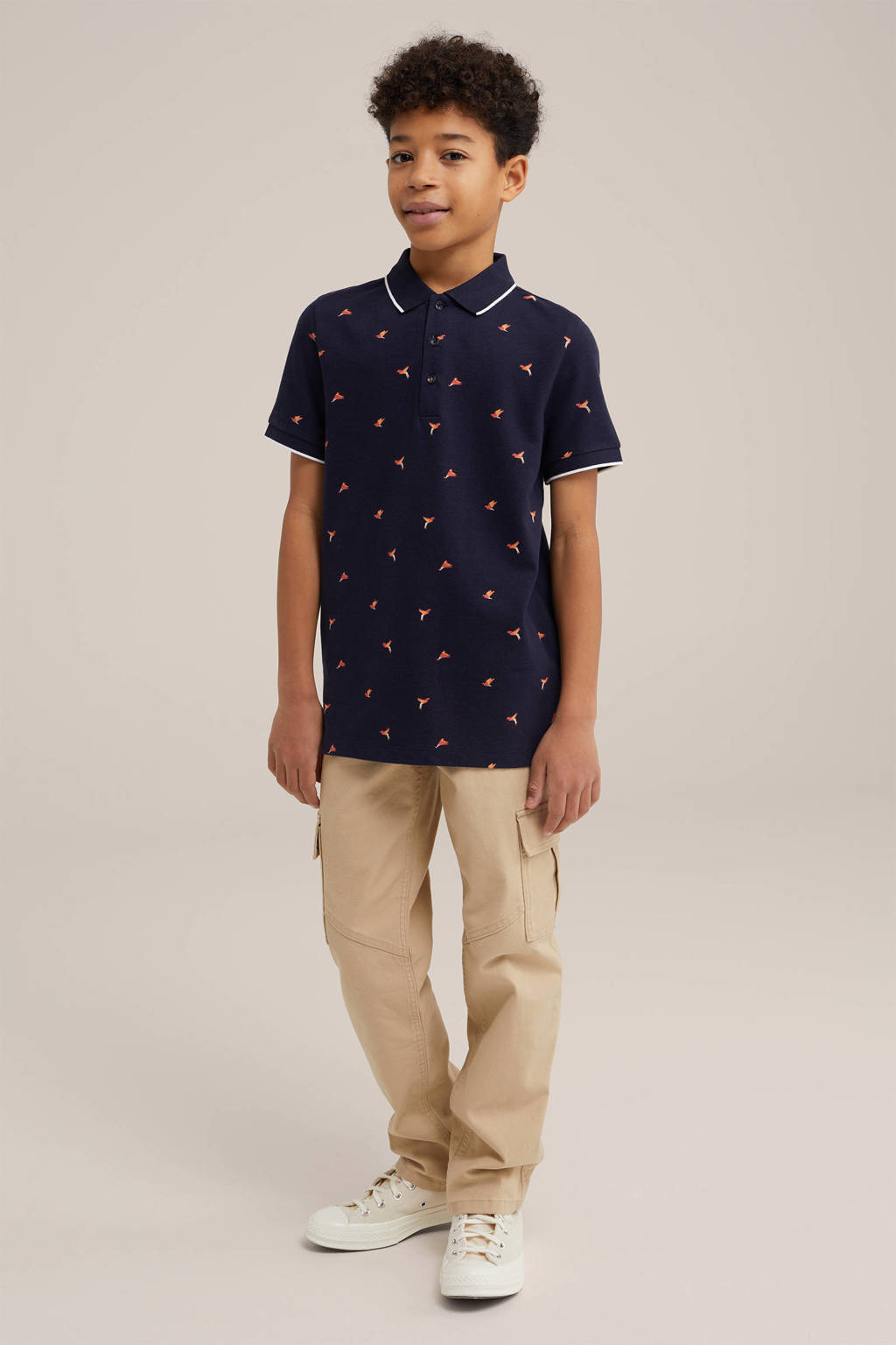 polo met all over print donkerblauw