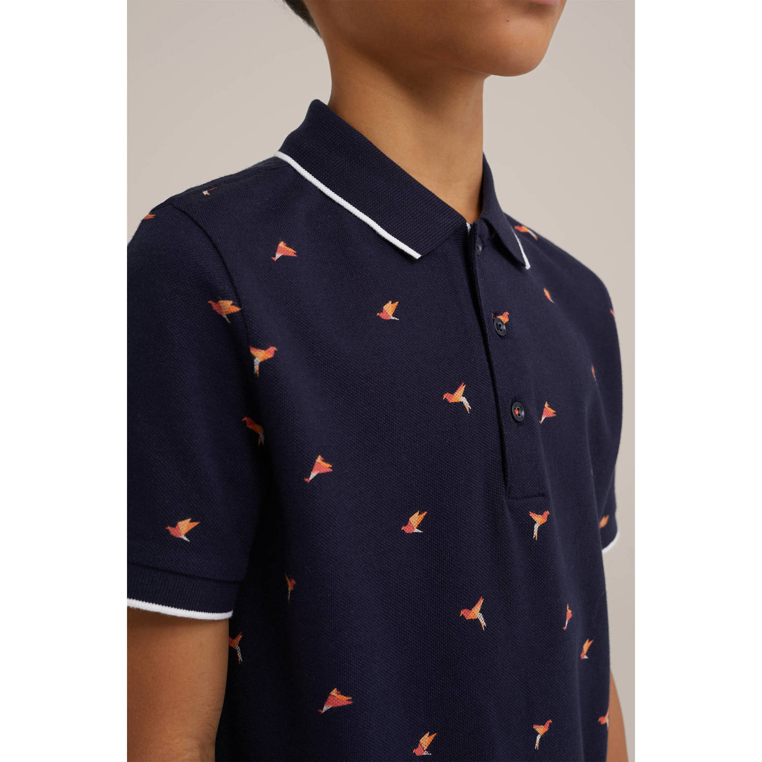 WE Fashion polo met all over print donkerblauw
