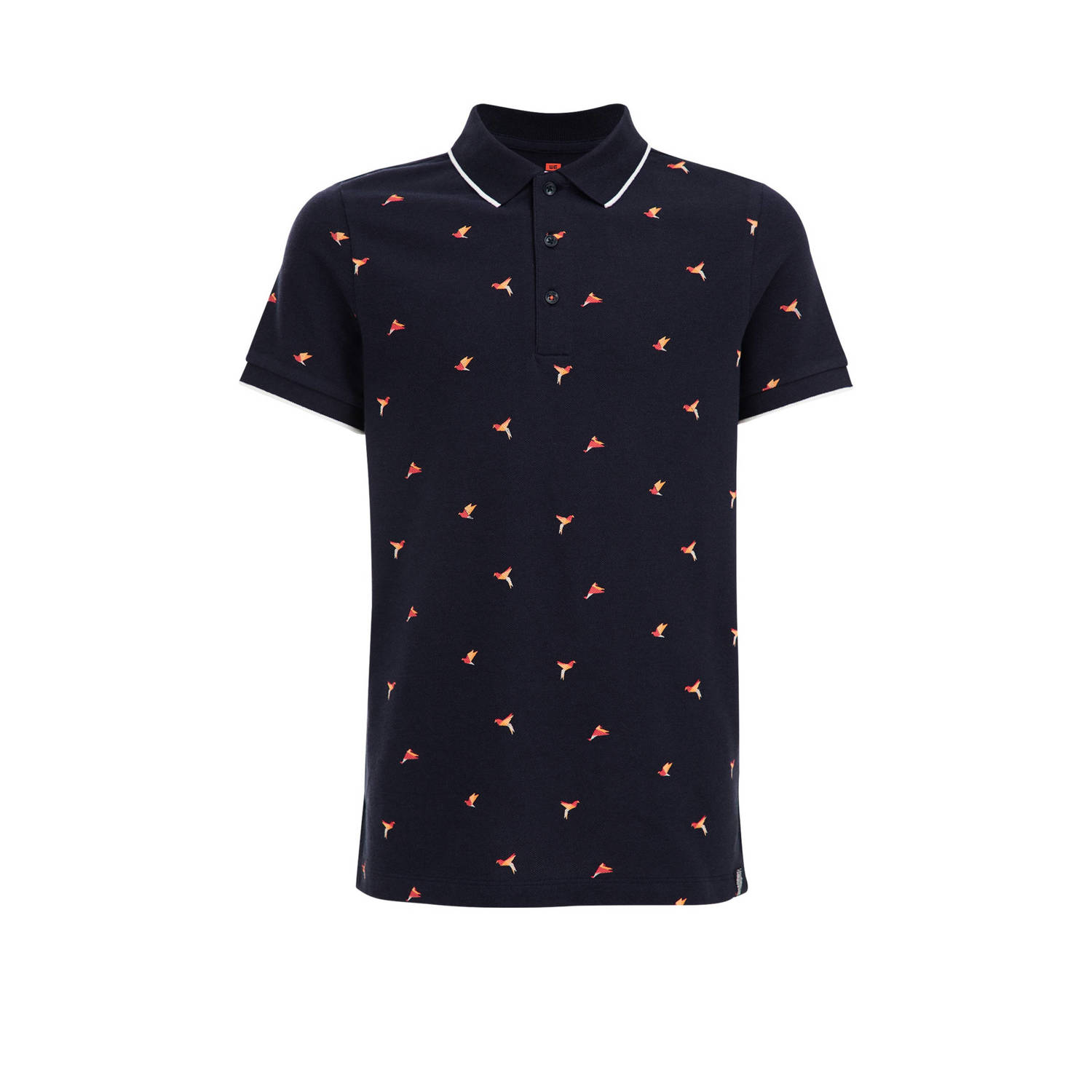 WE Fashion polo met all over print donkerblauw Jongens Katoen Polokraag 110 116