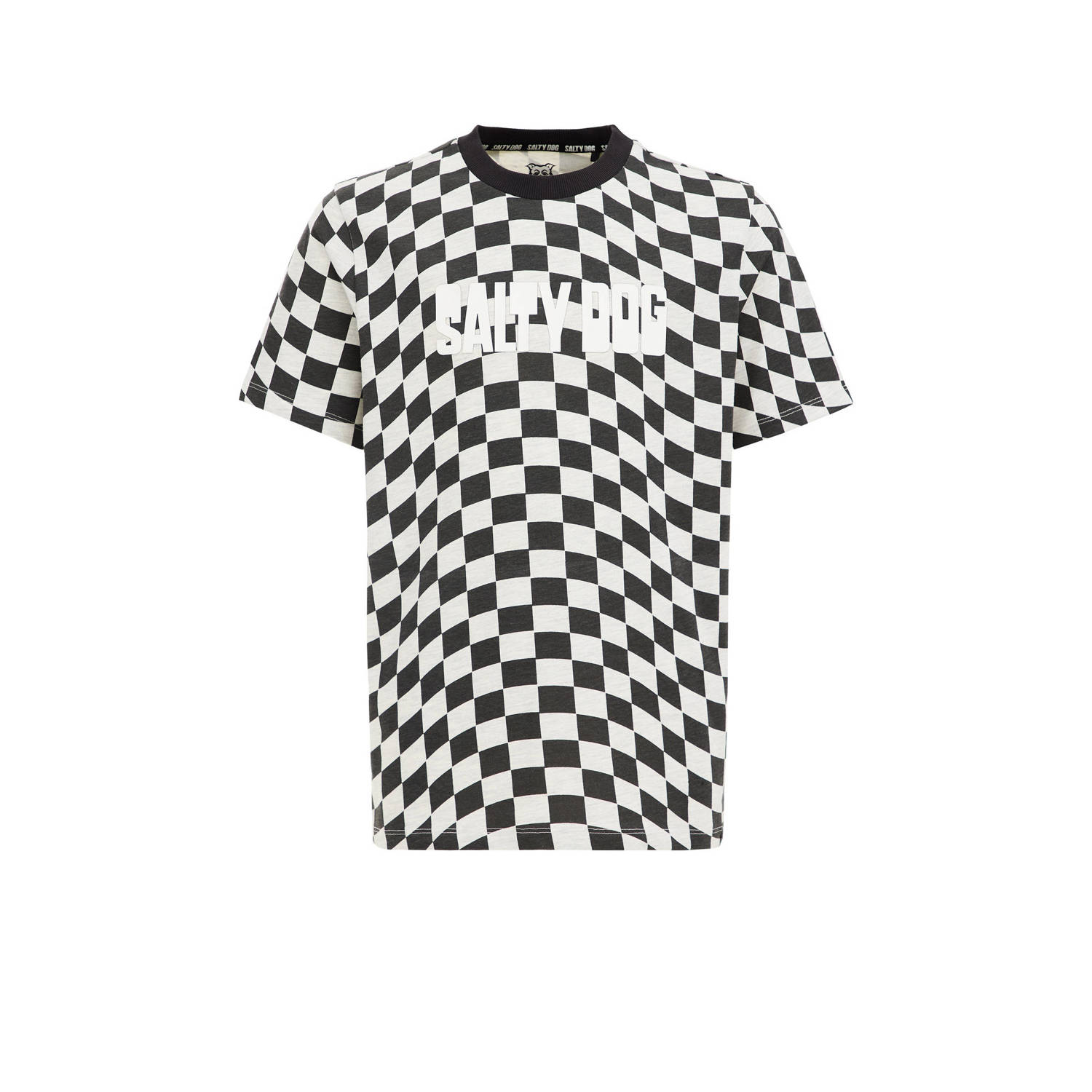 WE Fashion T-shirt met all over print zwart wit Jongens Katoen Ronde hals 110 116