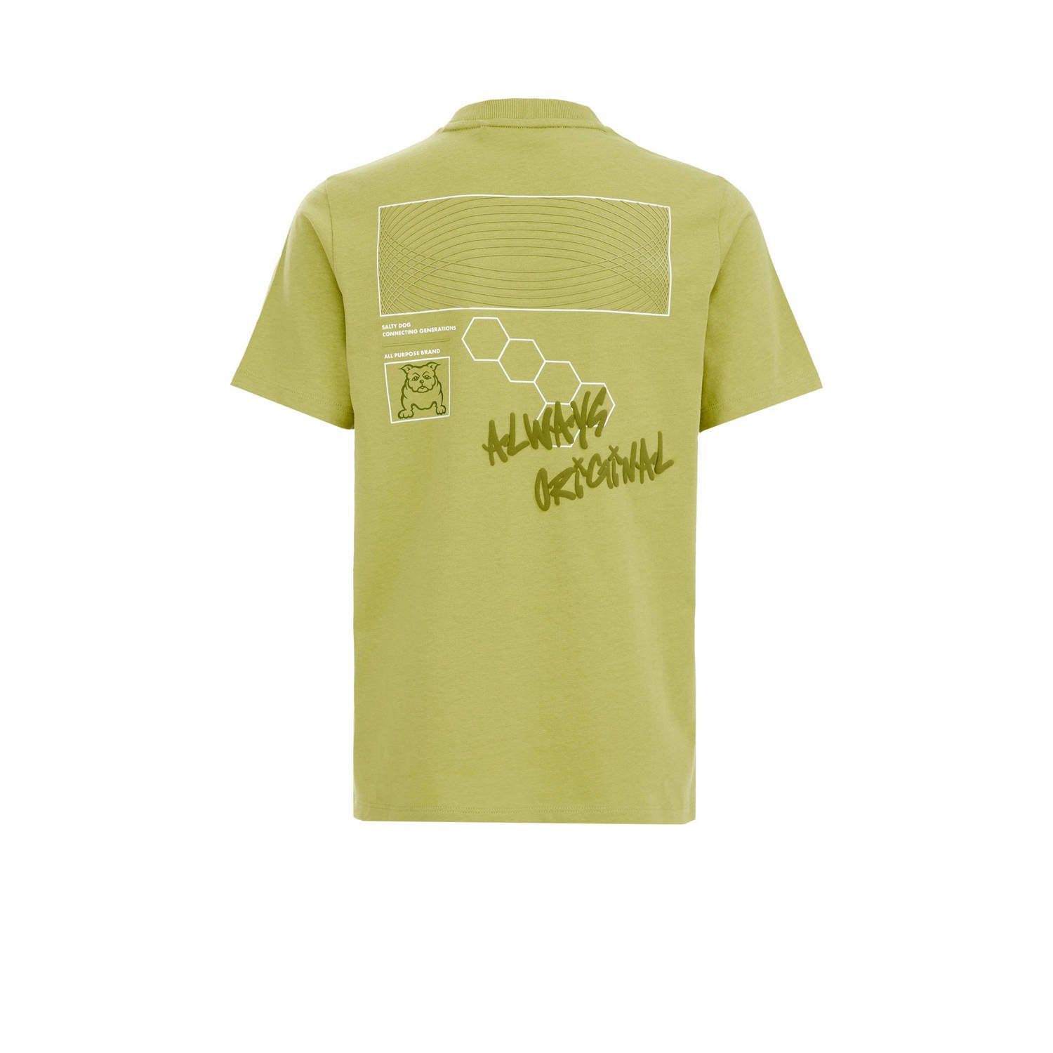 WE Fashion Salty Dog T-shirt met backprint olijfgroen