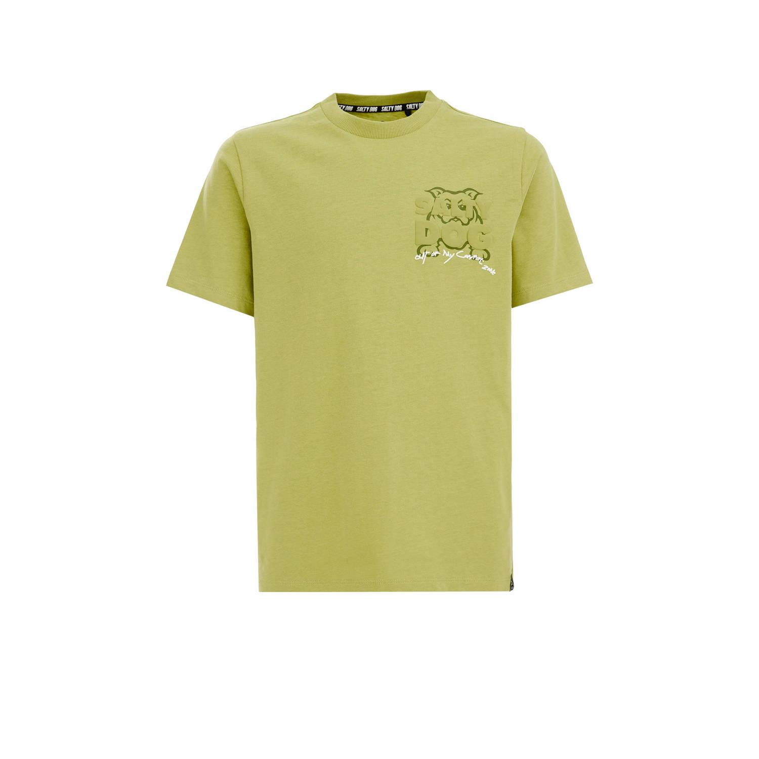 WE Fashion Salty Dog T-shirt met backprint olijfgroen
