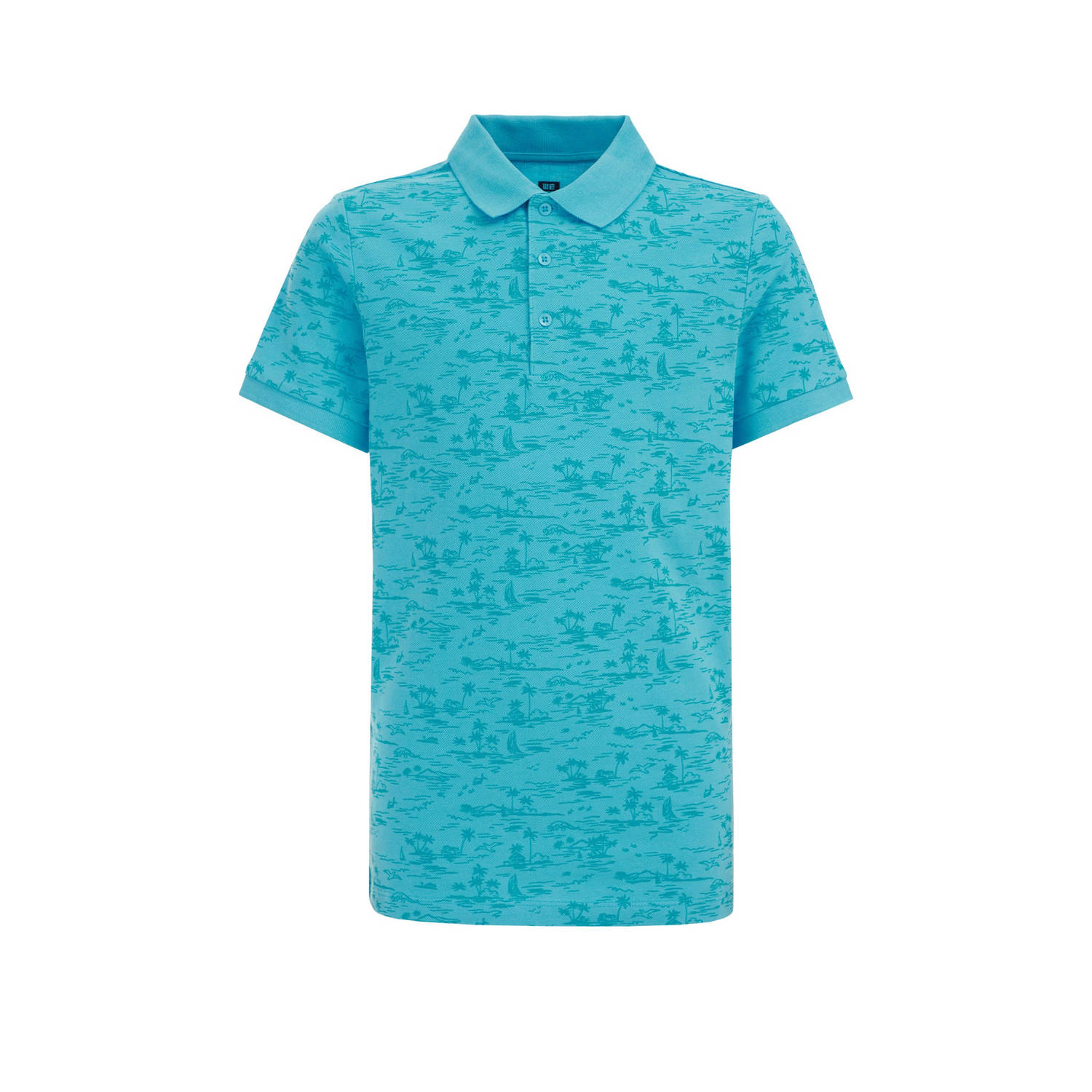 WE Fashion polo met all over print blauw