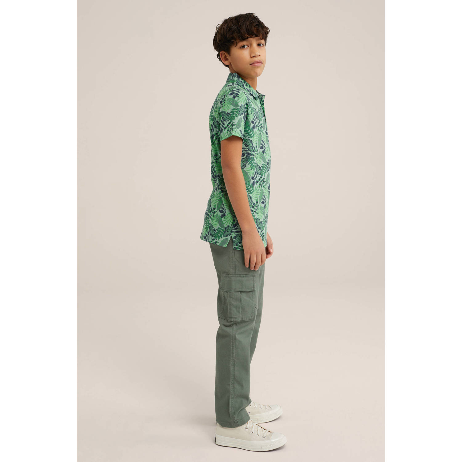 WE Fashion polo met bladprint groen