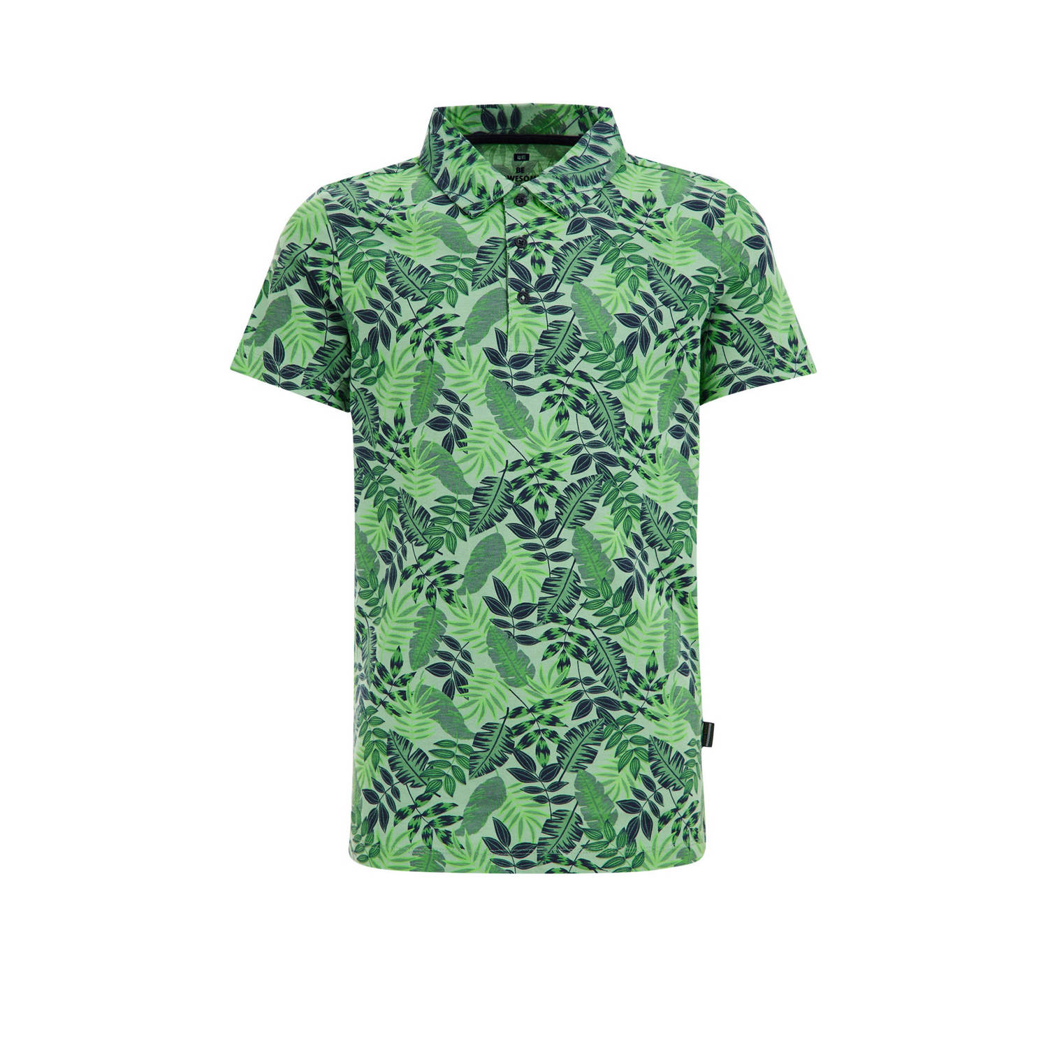 WE Fashion polo met bladprint groen