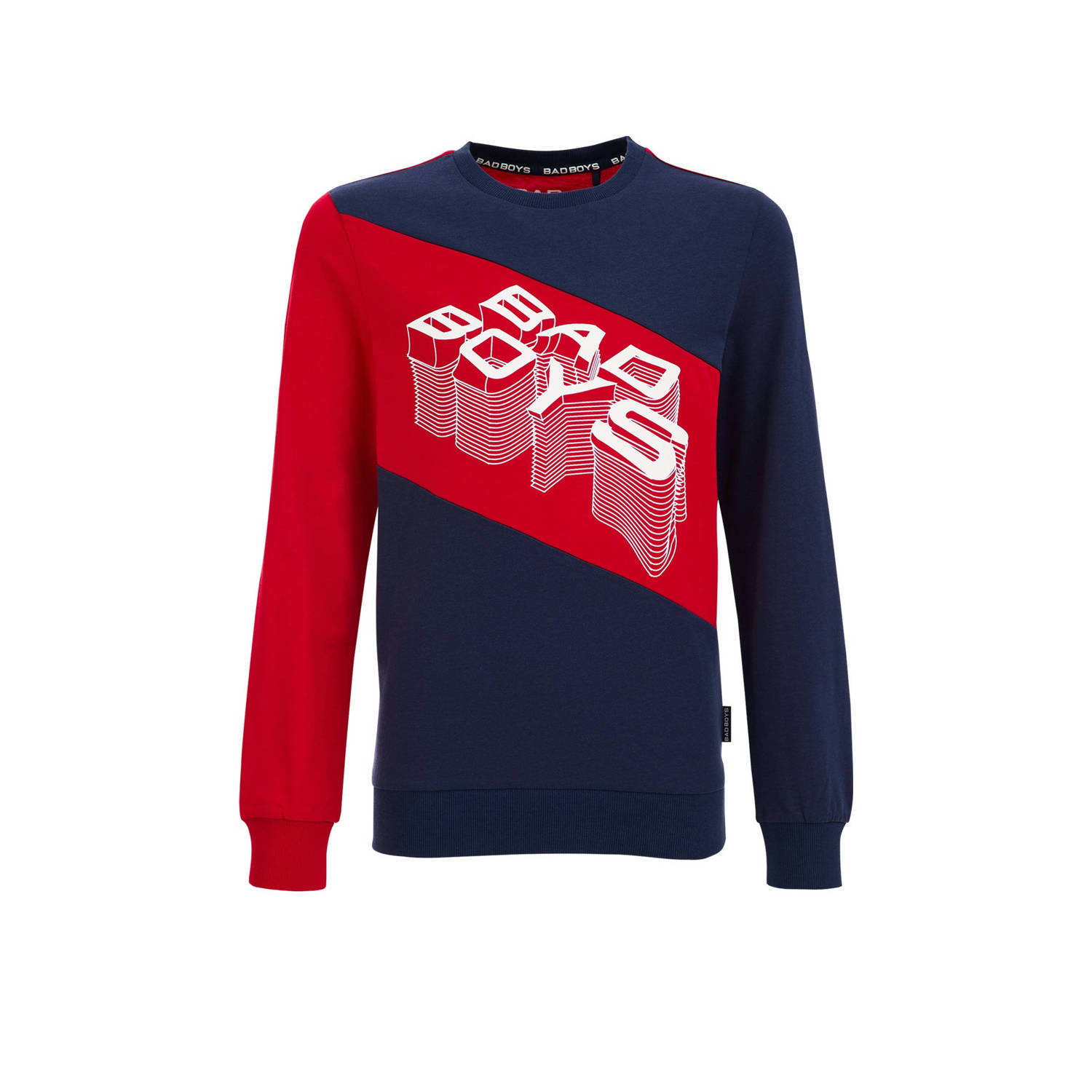 WE Fashion longsleeve donkerblauw rood Jongens Katoen Ronde hals Meerkleurig 110 116