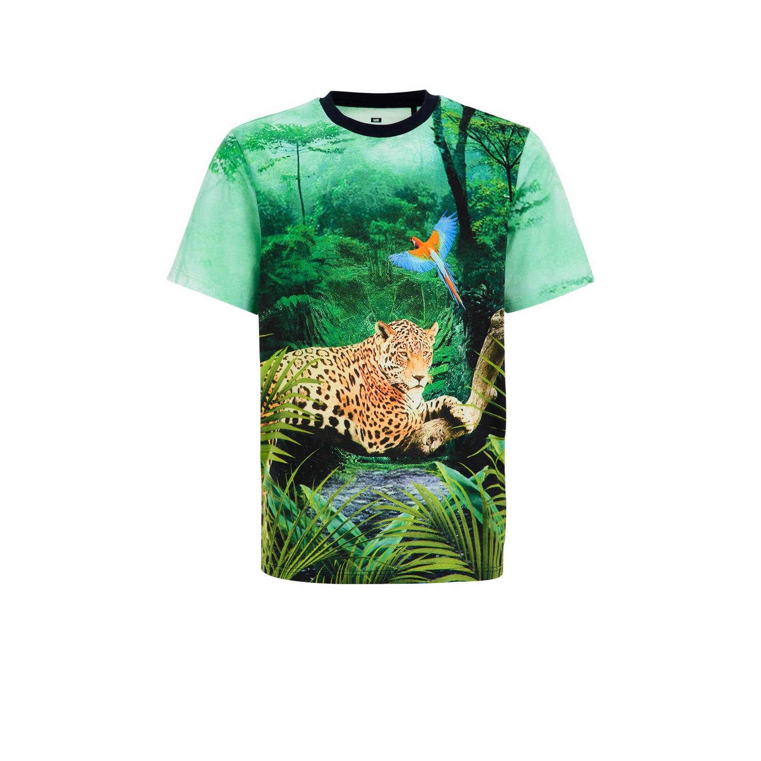 WE Fashion T-shirt met all over print groen Jongens Katoen Ronde hals All over print 122 128