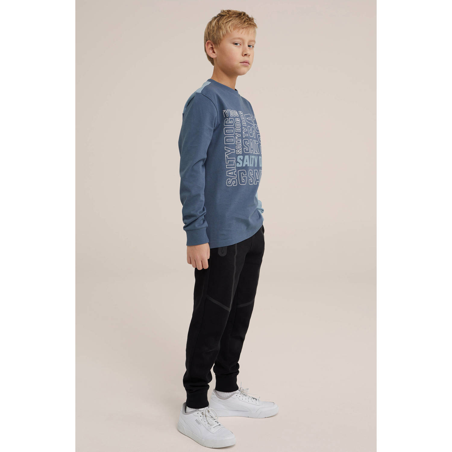 WE Fashion Salty Dog longsleeve met tekst blauw