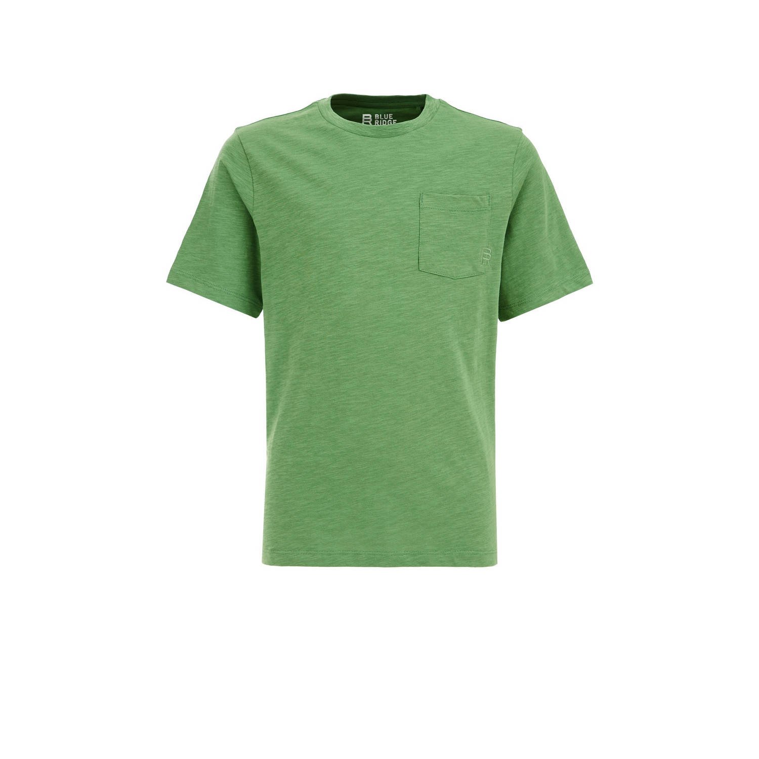 WE Fashion T-shirt groen Jongens Biologisch katoen Ronde hals Effen 110 116