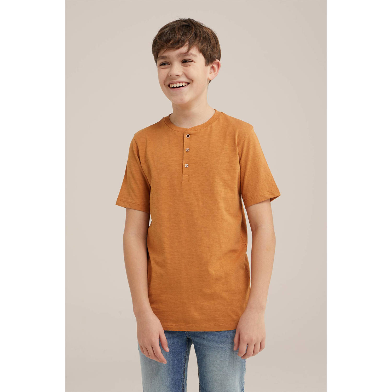 WE Fashion T-shirt oranje Jongens Katoen Ronde hals Effen 110 116