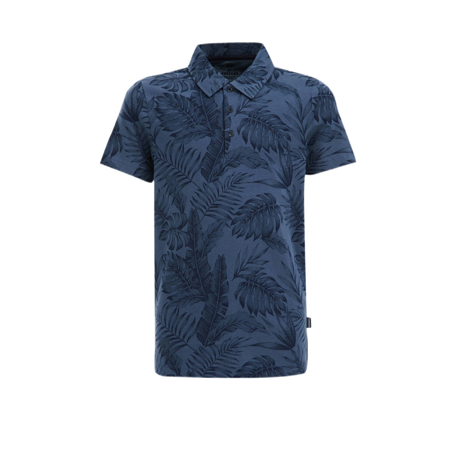 WE Fashion polo met bladprint donkerblauw Jongens Katoen Polokraag Blad 110 116