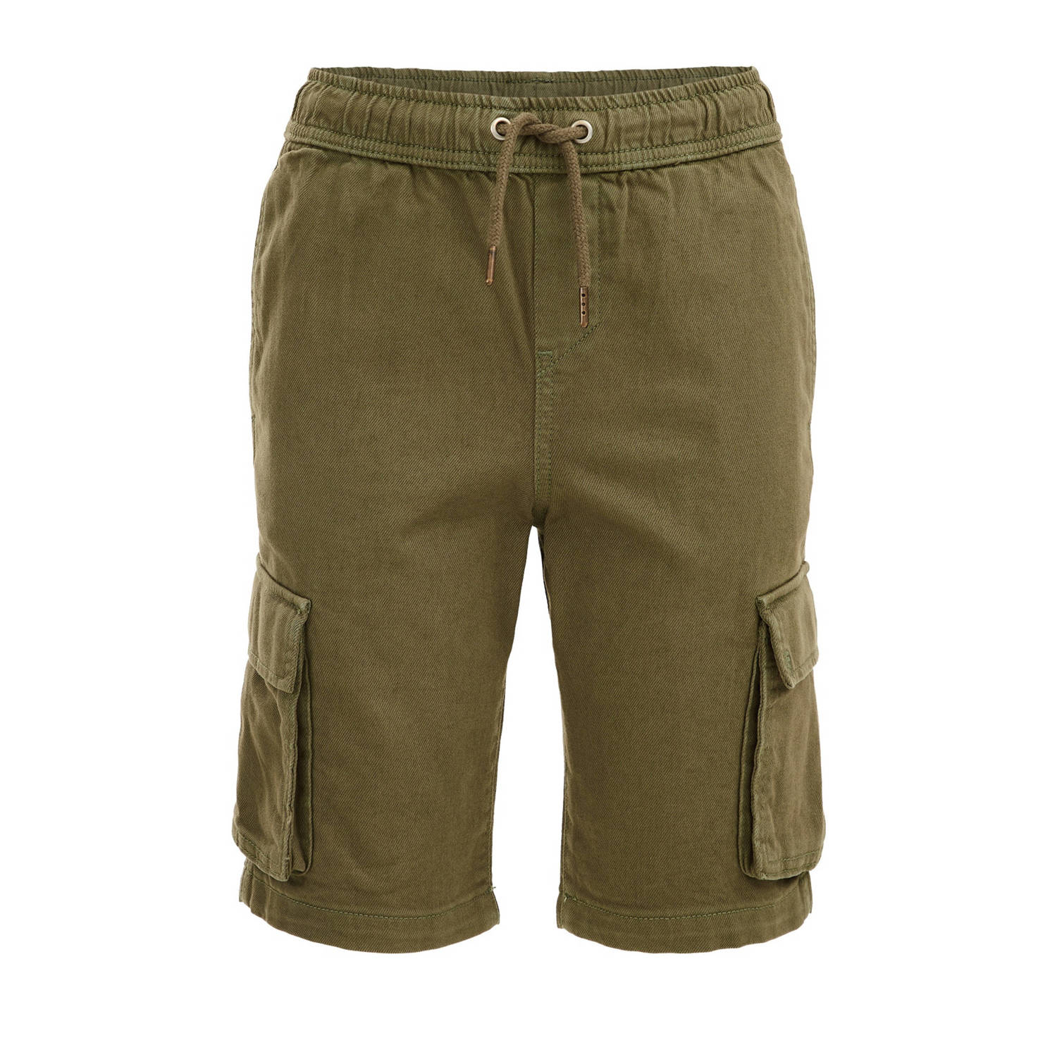 WE Fashion straight fit cargo short kaki Korte broek Groen Jongens Katoen 116