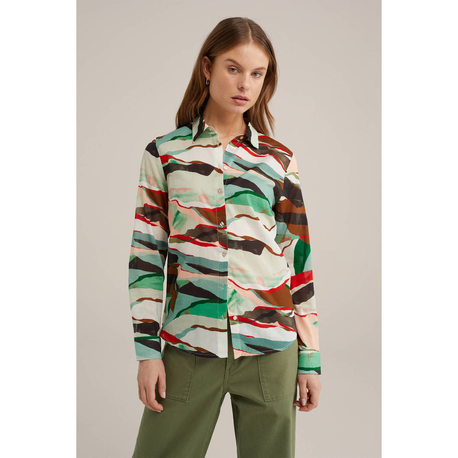 WE Fashion blouse met all over print groen bruin rood