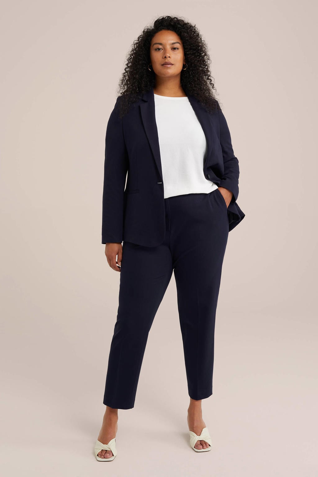 WE Fashion Curve tapered fit broek donkerblauw