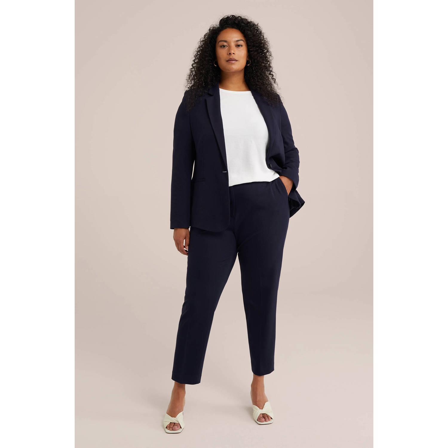 WE Fashion Curve tapered fit broek donkerblauw