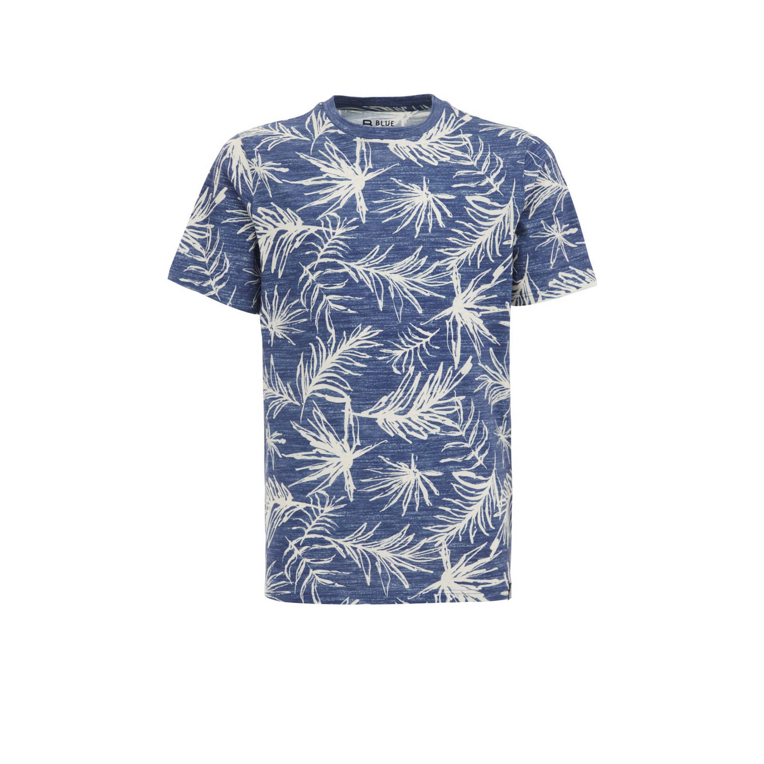 WE Fashion T-shirt met bladprint blauw Jongens Katoen Ronde hals Blad 110 116