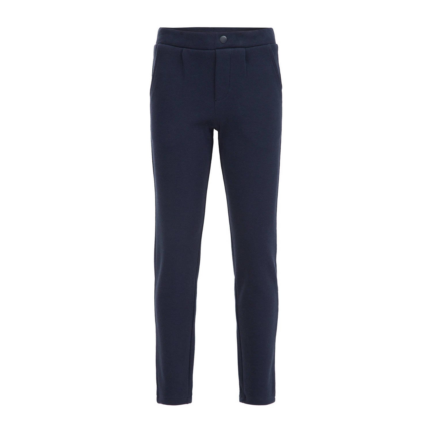 WE Fashion slim fit broek donkerblauw Jongens Katoen Effen 104