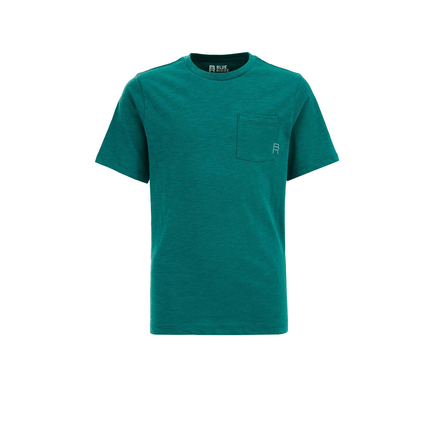 WE Fashion T-shirt donkergroen Jongens Biologisch katoen Ronde hals Effen 110 116