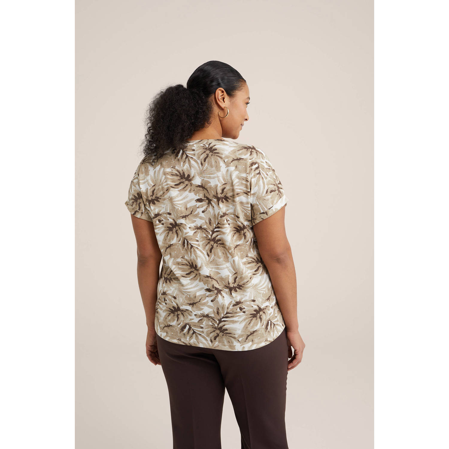 WE Fashion Curve top met all over print greige