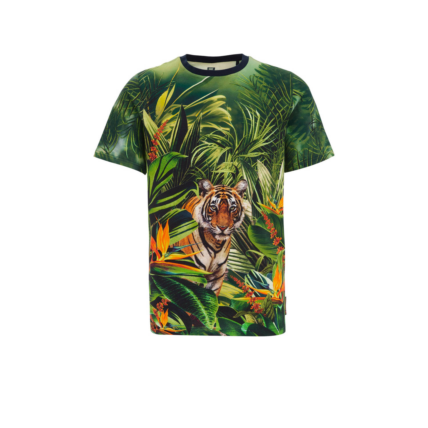 WE Fashion T-shirt met all over print groen Jongens Katoen Ronde hals All over print 146 152
