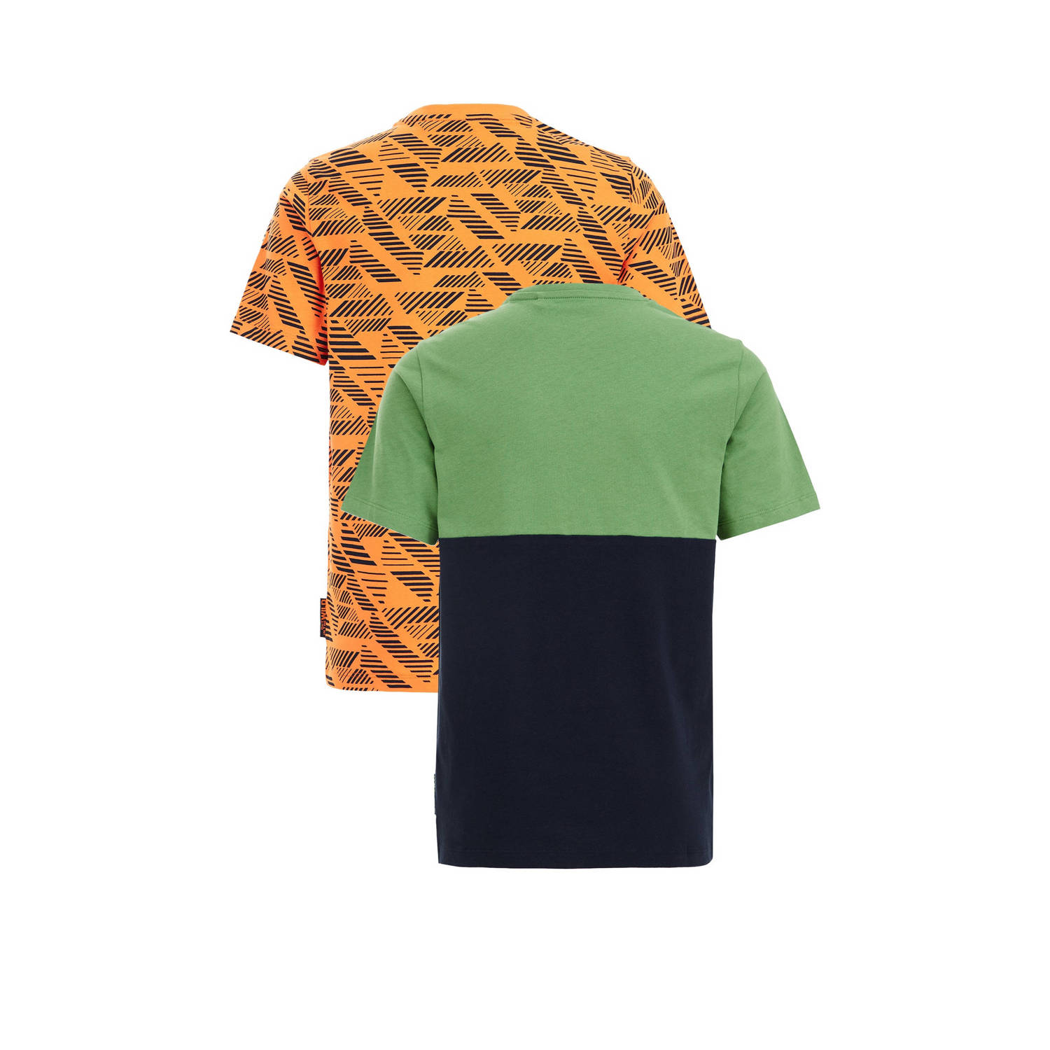 WE Fashion T-shirt set van 2 oranje groen
