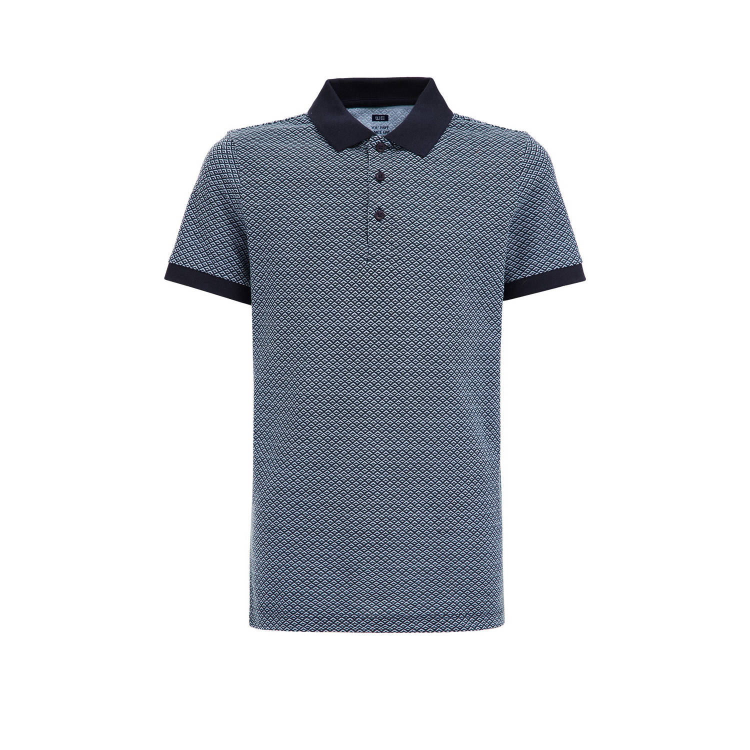 WE Fashion polo met all over print donkerblauw