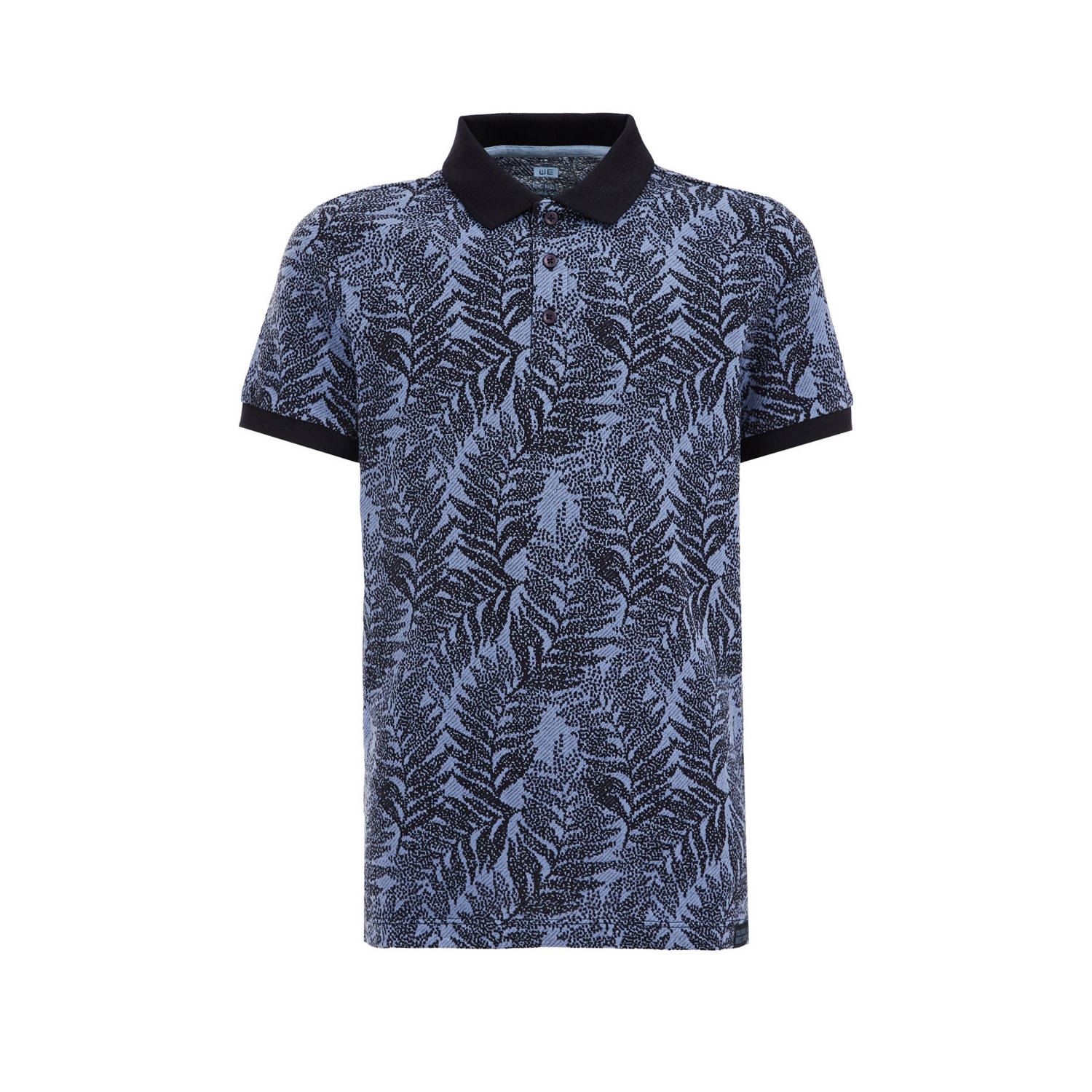 WE Fashion polo met bladprint donkerblauw