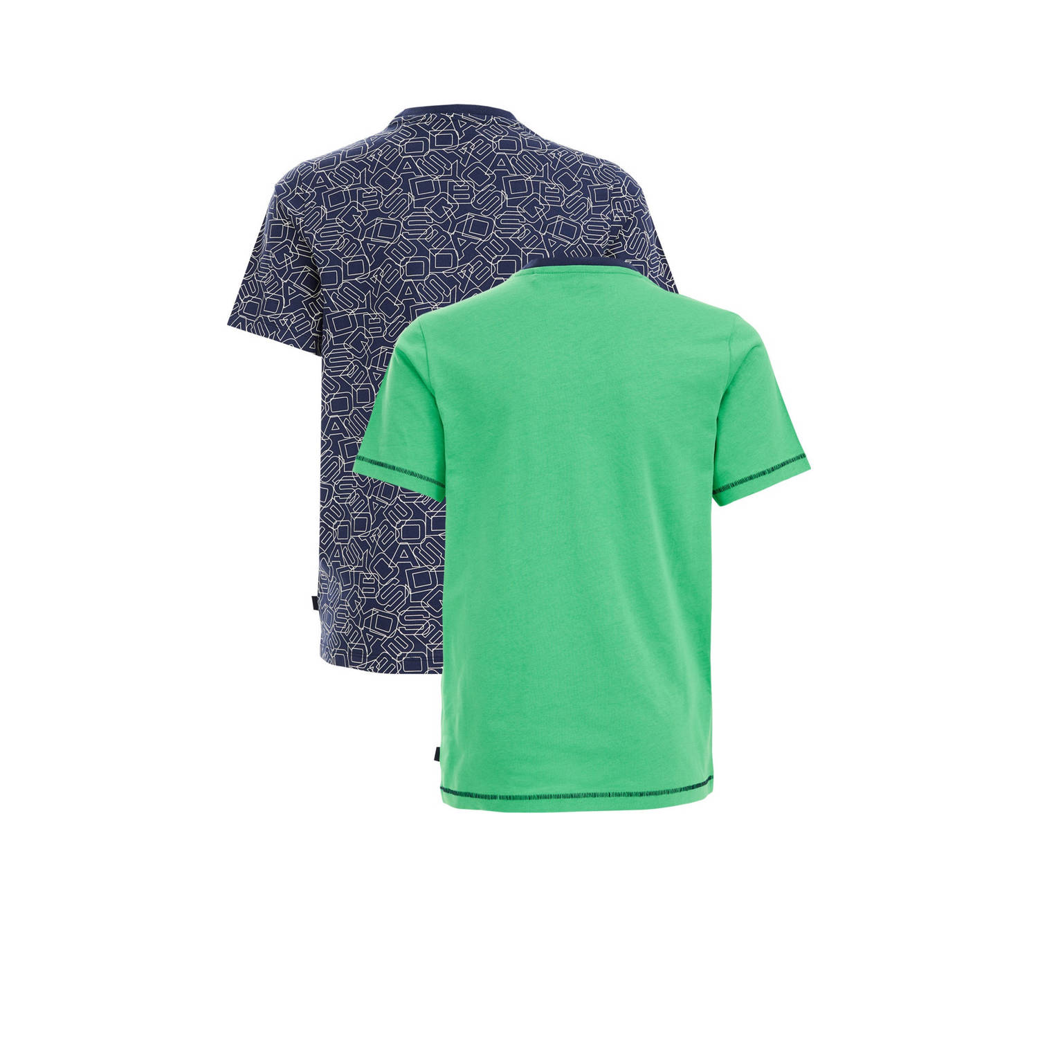 WE Fashion T-shirt set van 2 groen blauw